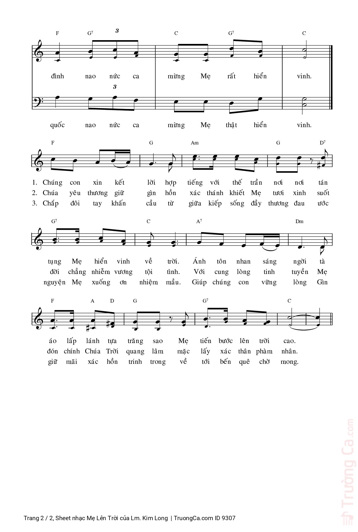 Page 2 of Sheet music PDF Mẹ Lên Trời - Lm. Kim Long