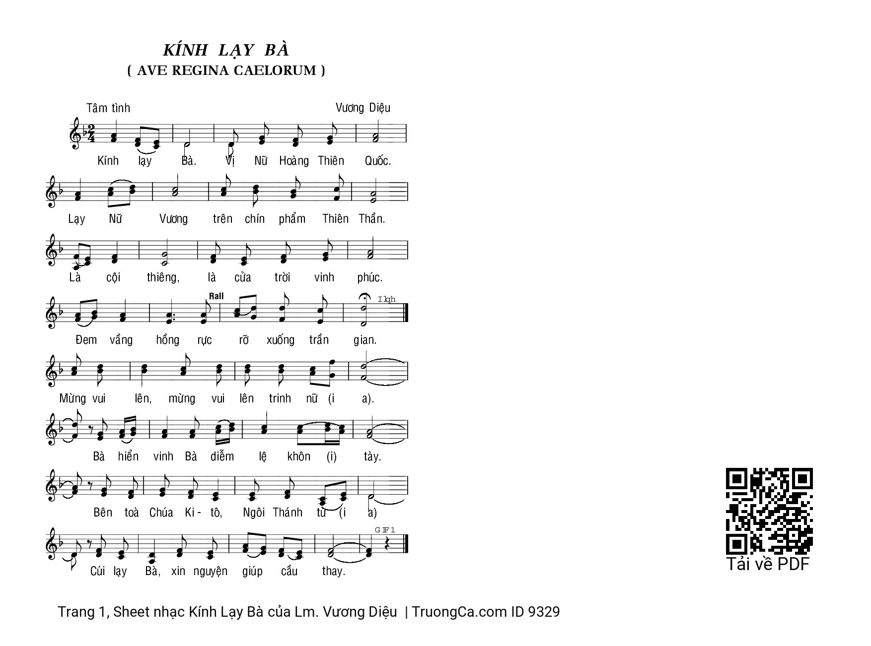 Sheet PDF of Kính Lạy Bà