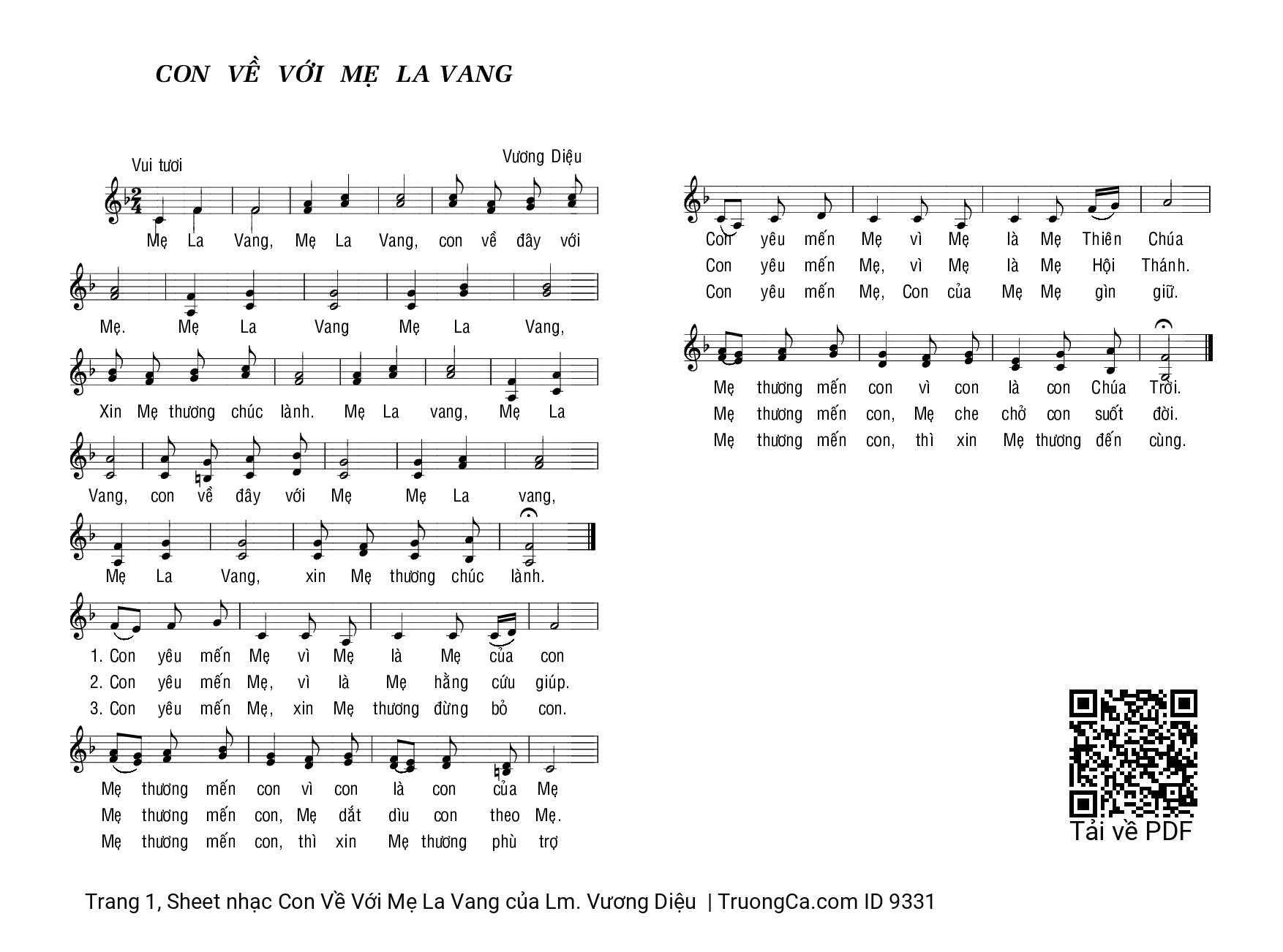 Sheet PDF of Con Về Với Mẹ La Vang