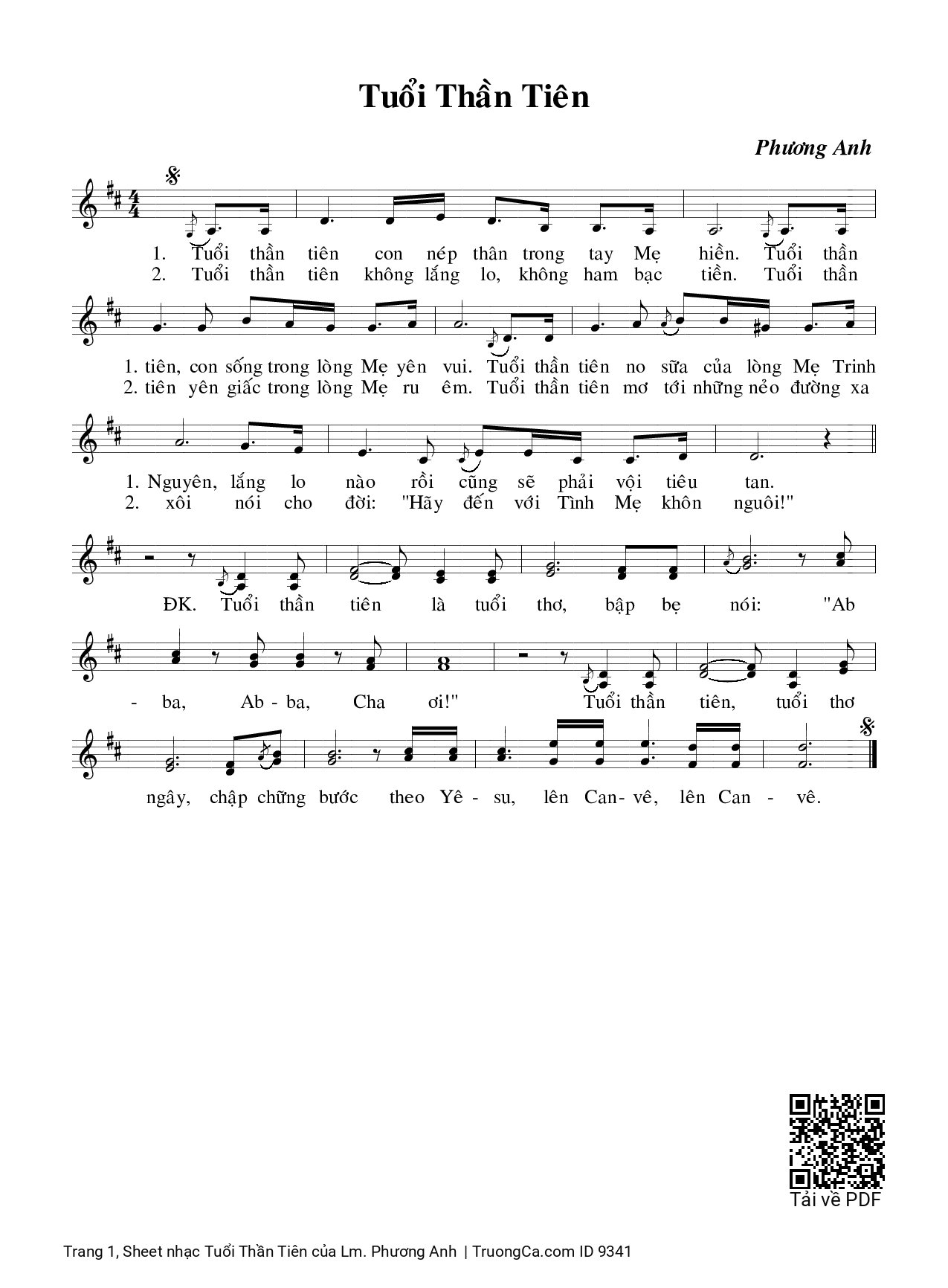 Page 1 of Sheet music PDF Tuổi Thần Tiên - Lm. Phương Anh