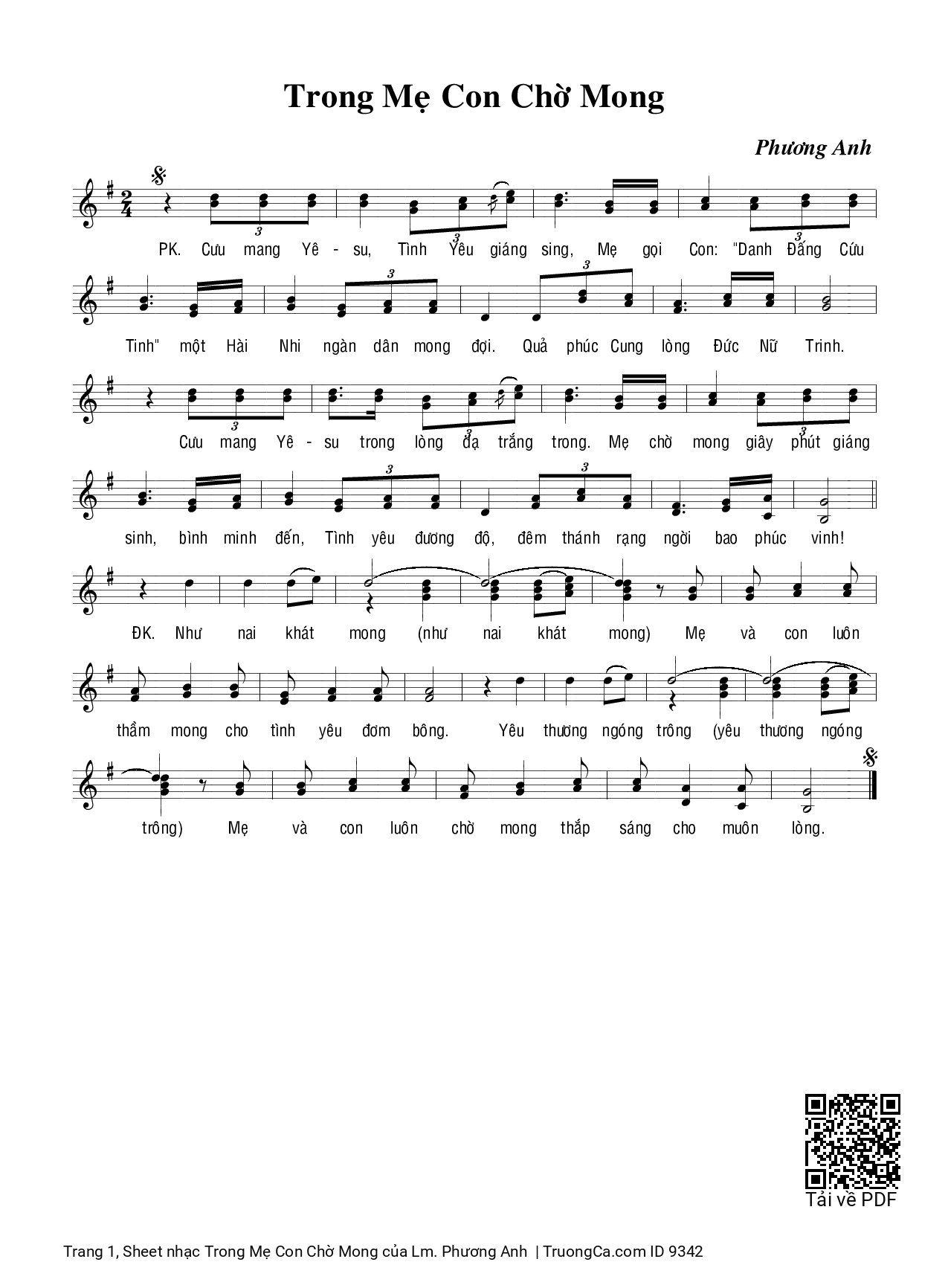 Sheet PDF of Trong Mẹ Con Chờ Mong