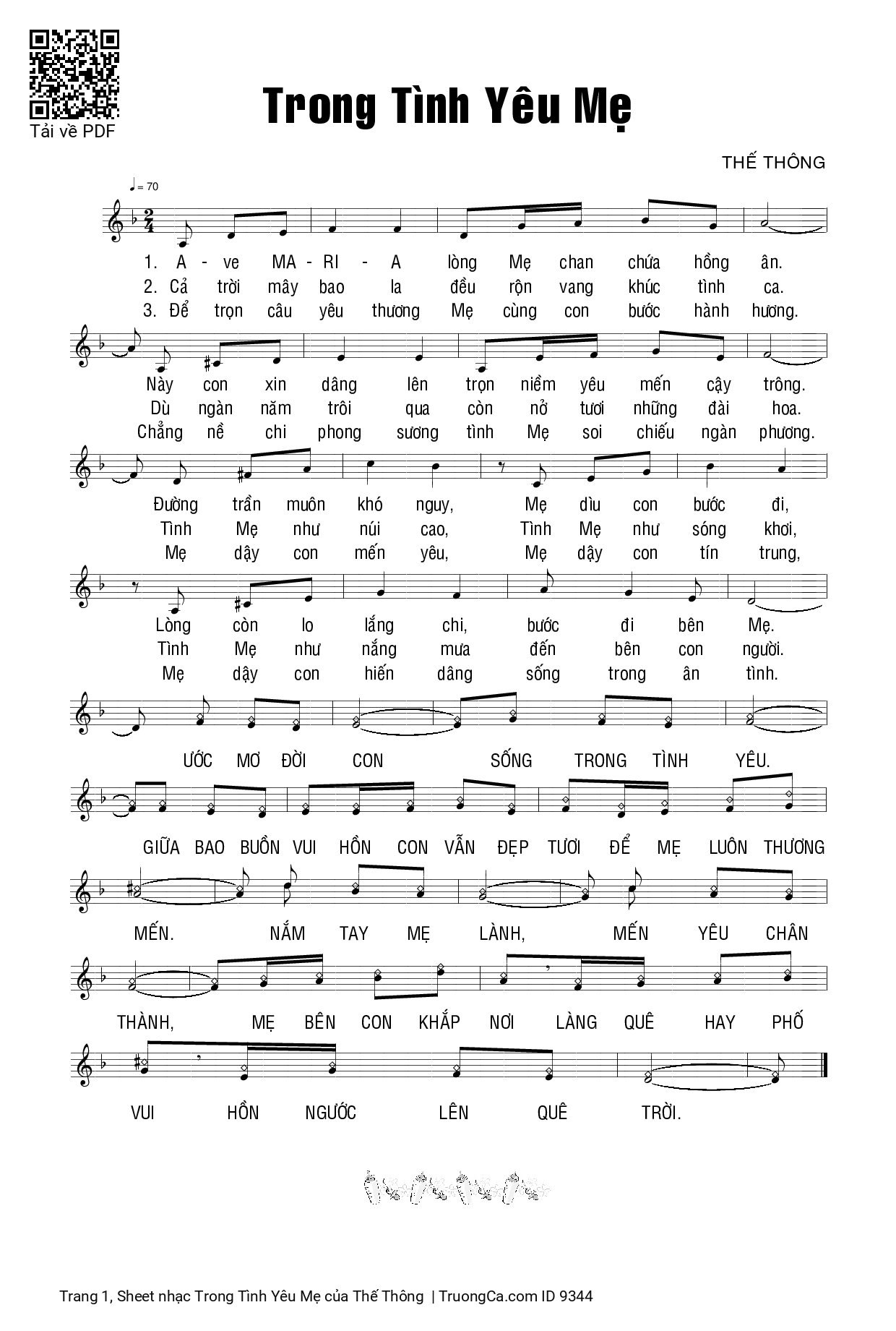 Sheet PDF of Trong Tình Yêu Mẹ