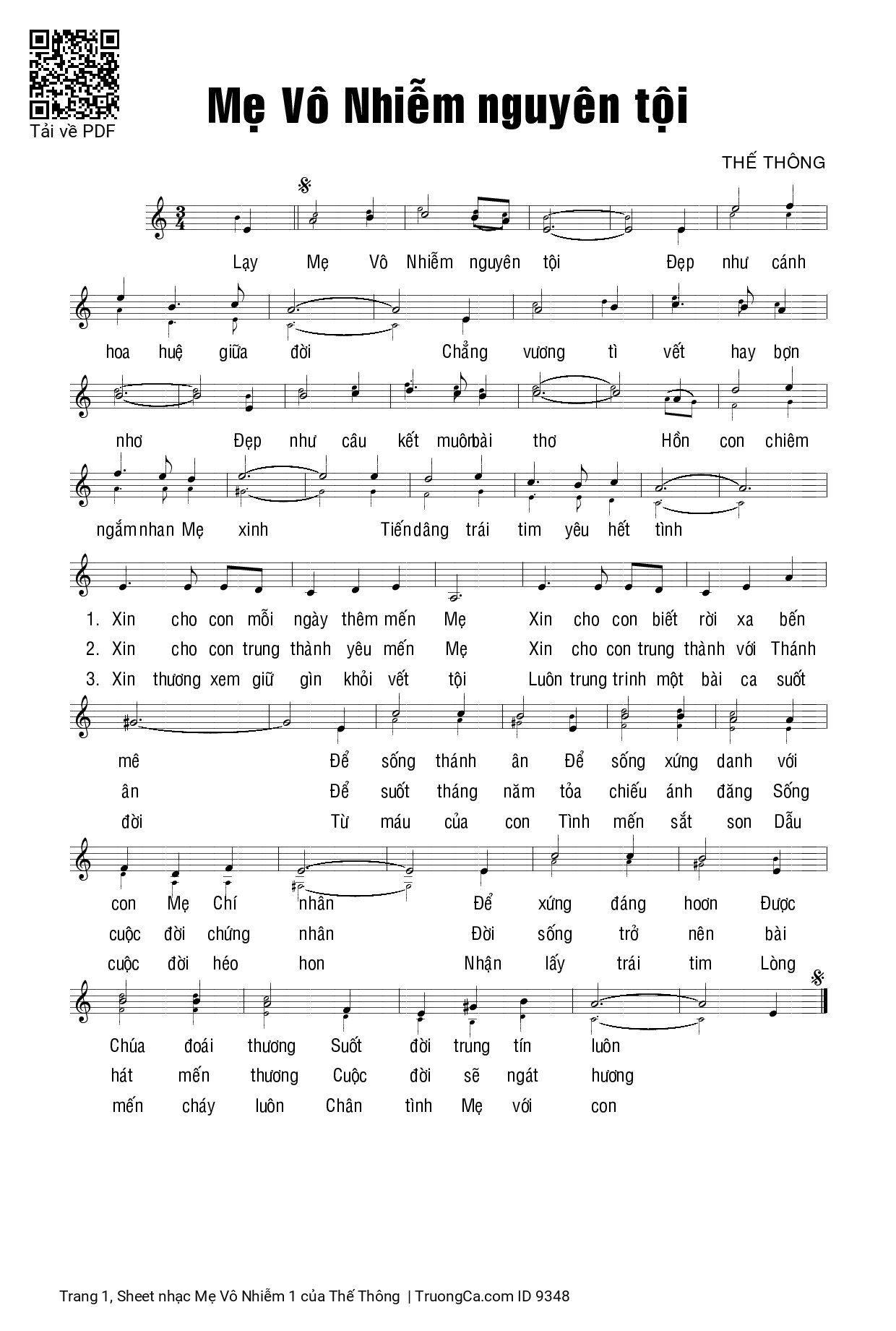 Sheet PDF of Mẹ Vô Nhiễm 1