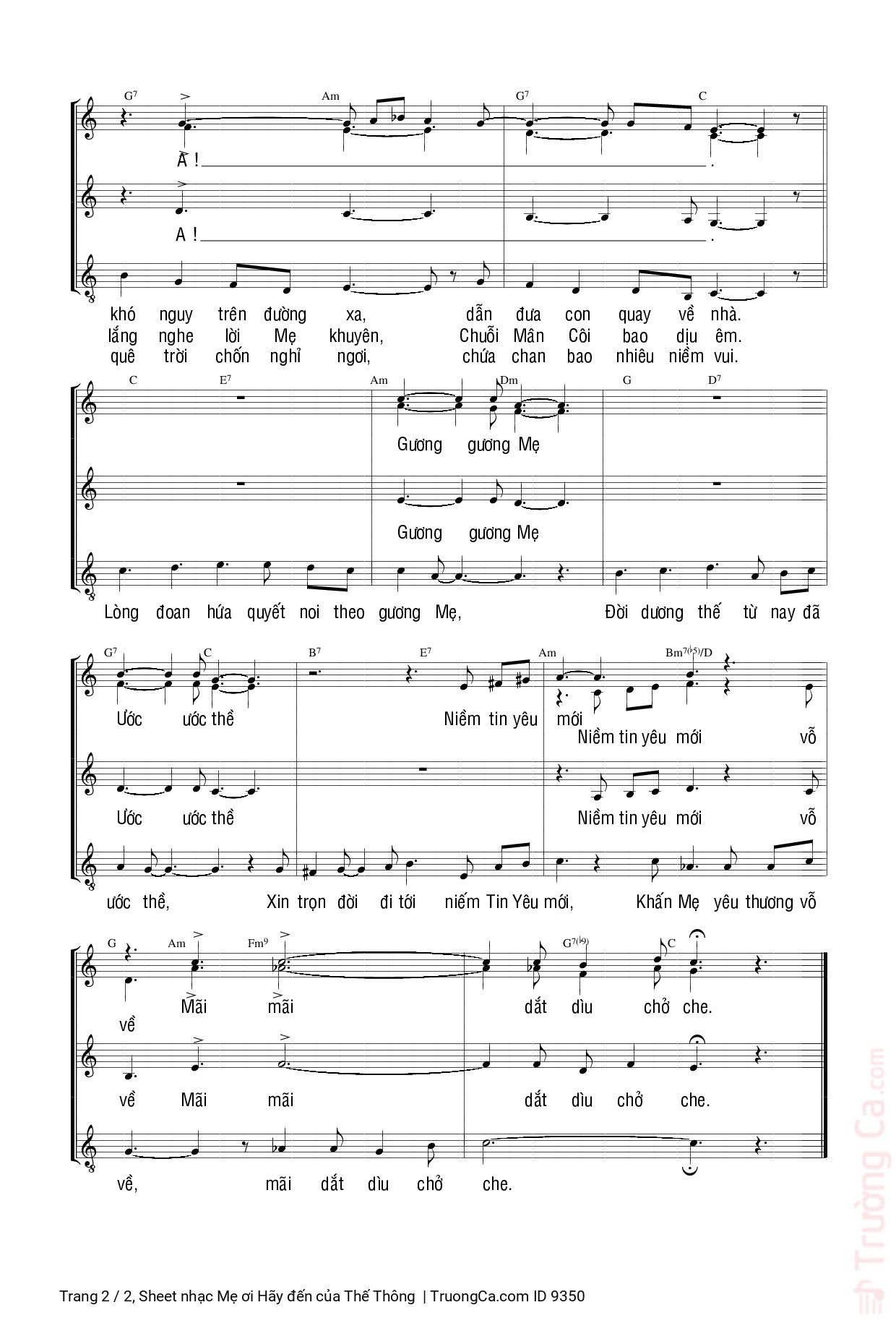 Xin chở che cõi đời Mẹ ơi hãy đến với đoàn con Hãy lắng nghe kinh nguyện nhân loại tha thiết dâng lên, Trang 2