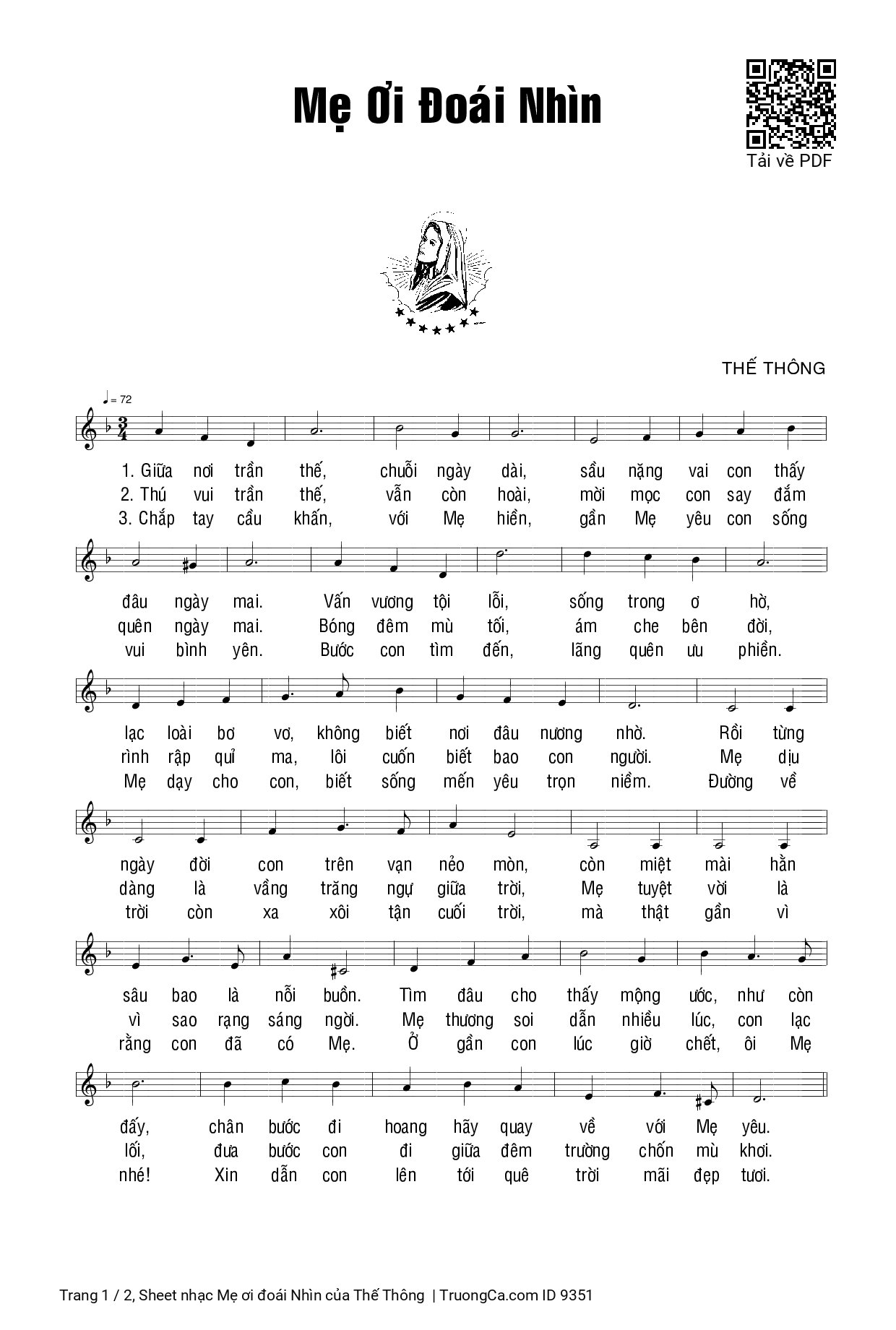 Sheet PDF of Mẹ ơi đoái Nhìn