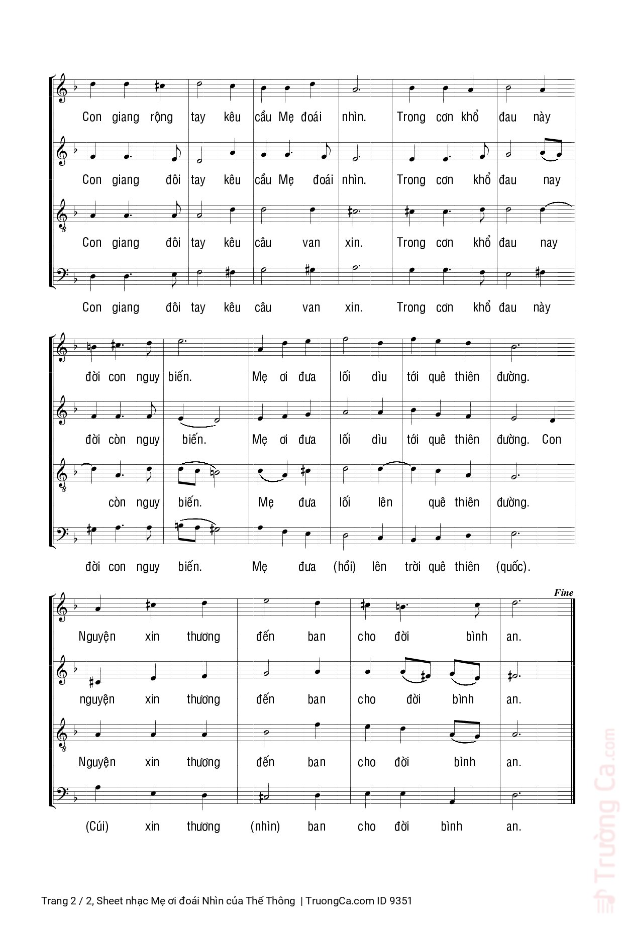 Page 2 of Sheet music PDF Mẹ ơi đoái Nhìn - Thế Thông