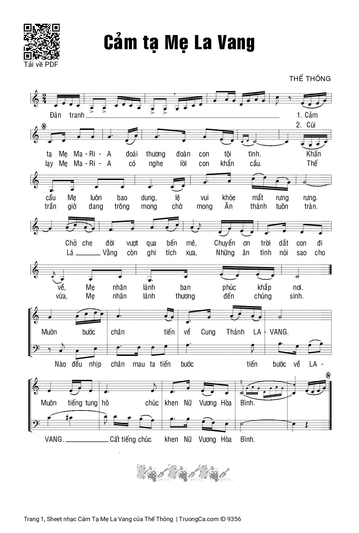 Page 1 of Sheet music PDF Cảm Tạ Mẹ La Vang - Thế Thông