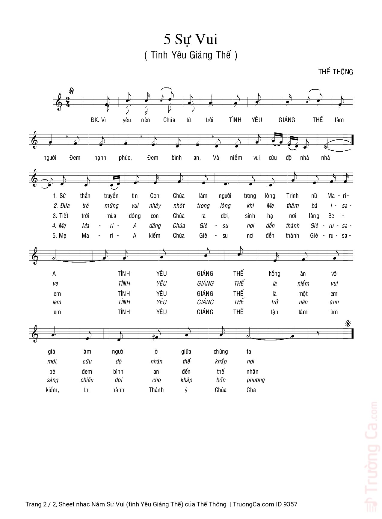 Page 2 of Sheet music PDF Năm Sự Vui (tình Yêu Giáng Thế) - Thế Thông