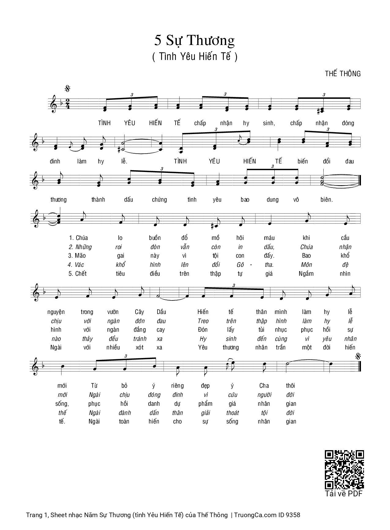 Sheet PDF of Năm Sự Thương (tình Yêu Hiến Tế)