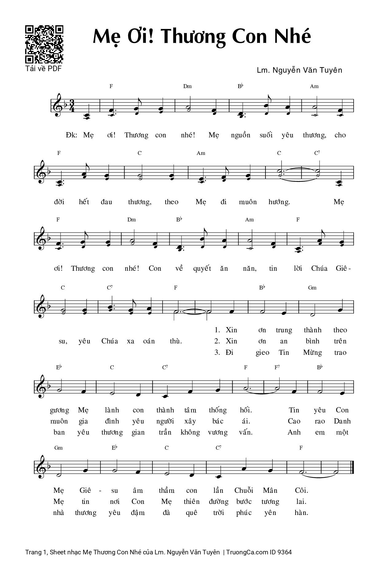 Sheet PDF of Mẹ Thương Con Nhé