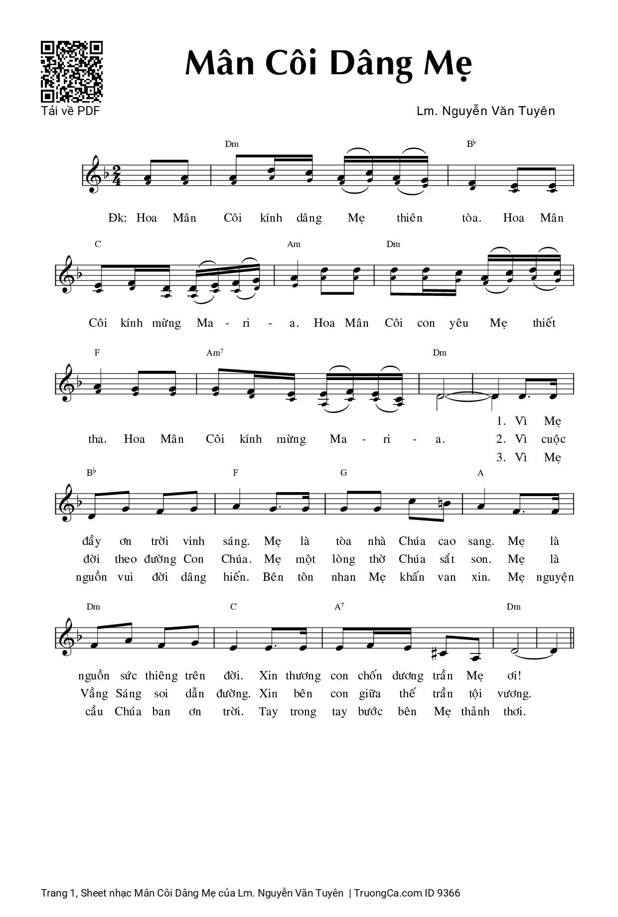 Sheet PDF of Mân Côi Dâng Mẹ