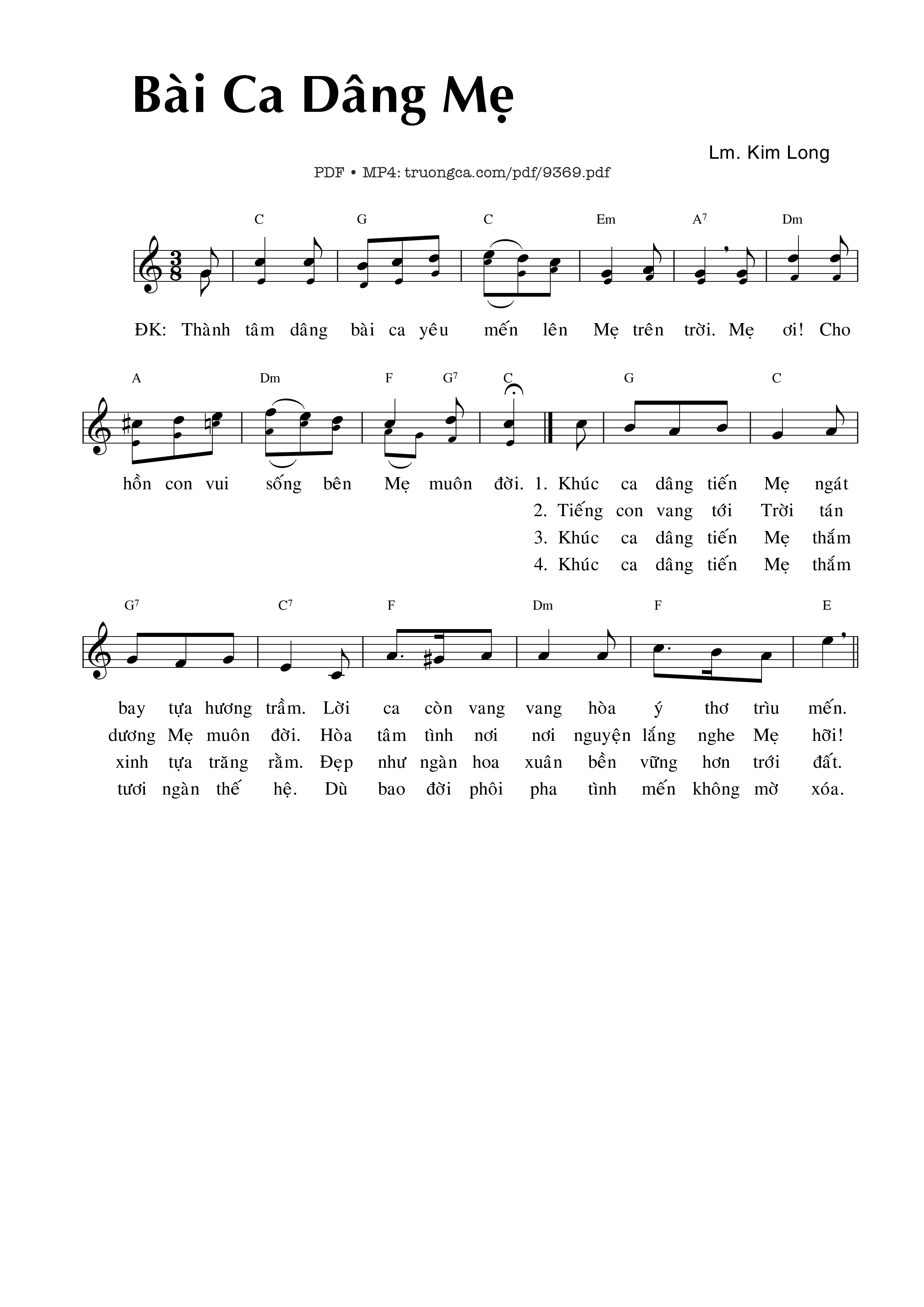 Sheet PDF of Bài Ca Dâng Mẹ
