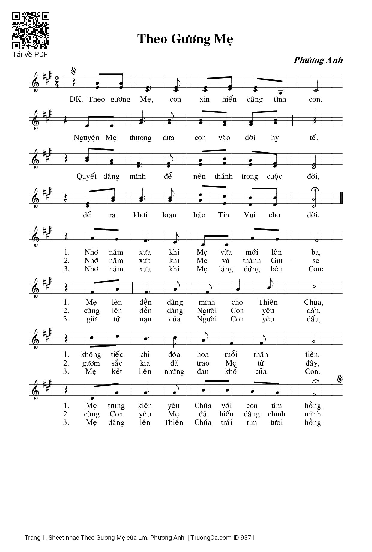Sheet PDF of Theo Gương Mẹ