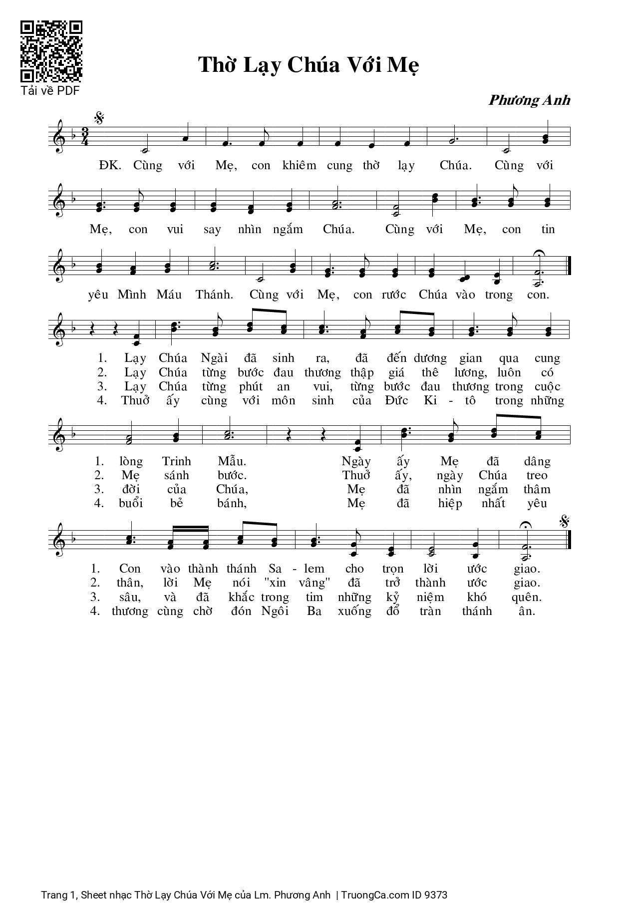 Sheet PDF of Thờ Lạy Chúa Với Mẹ