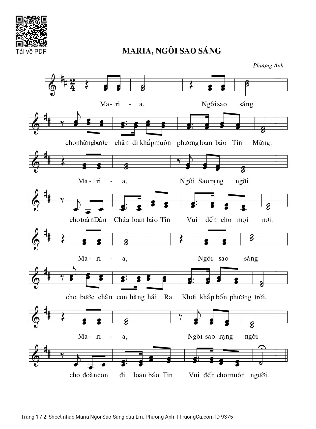 Sheet PDF of Maria Ngôi Sao Sáng