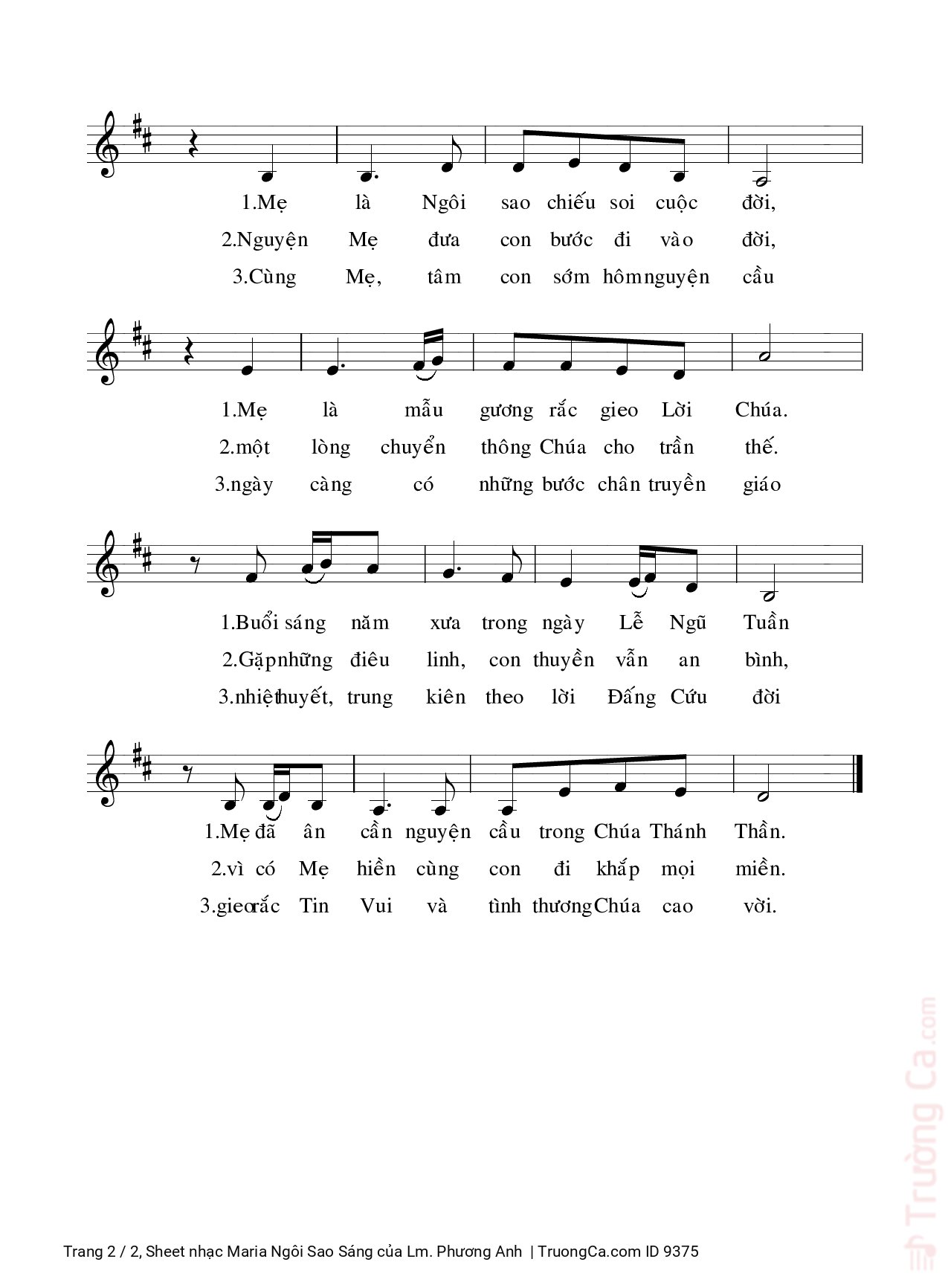 Page 2 of Sheet music PDF Maria Ngôi Sao Sáng - Lm. Phương Anh