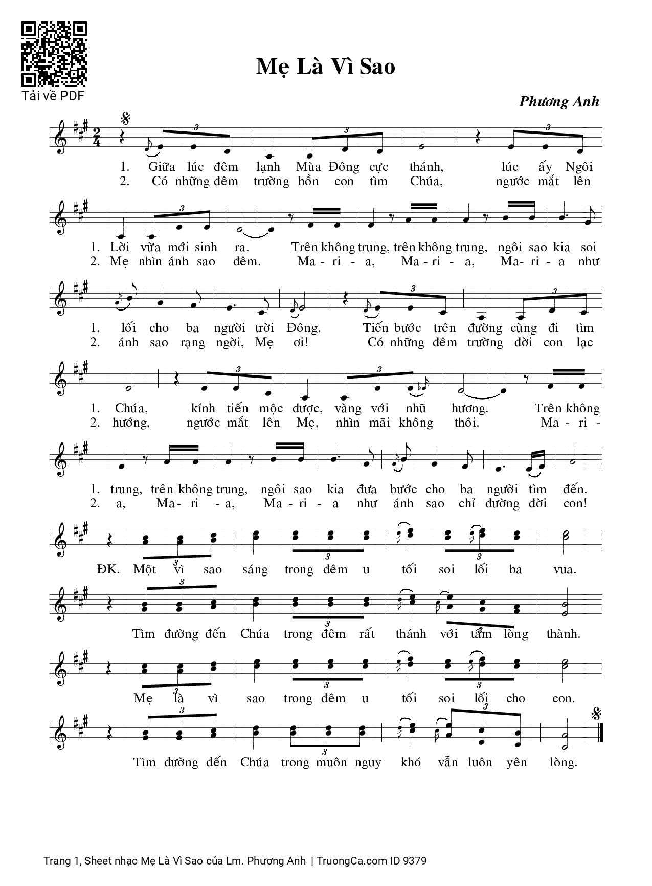 Page 1 of Sheet music PDF Mẹ Là Vì Sao - Lm. Phương Anh