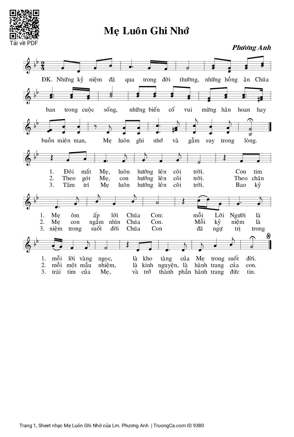 Sheet PDF of Mẹ Luôn Ghi Nhớ