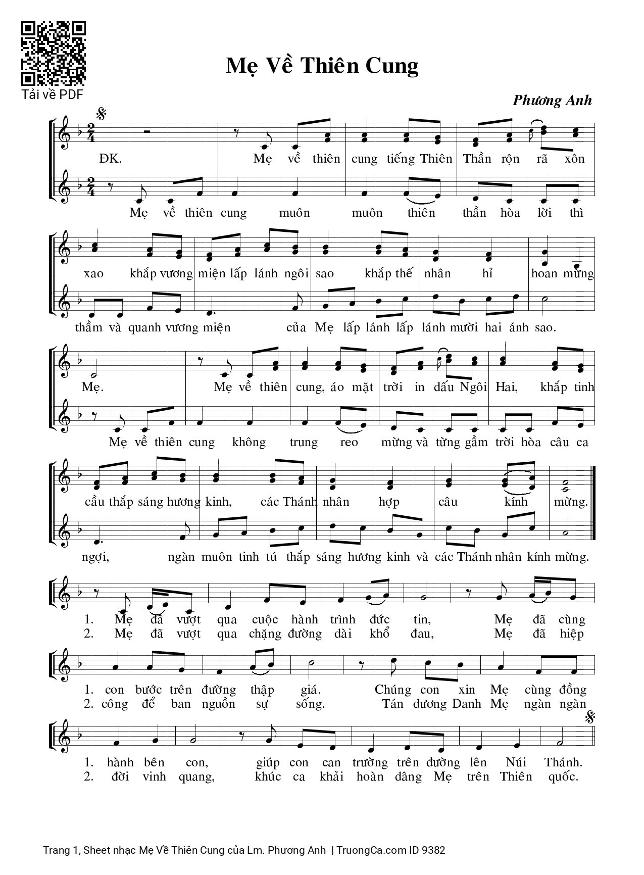 Sheet PDF of Mẹ Về Thiên Cung