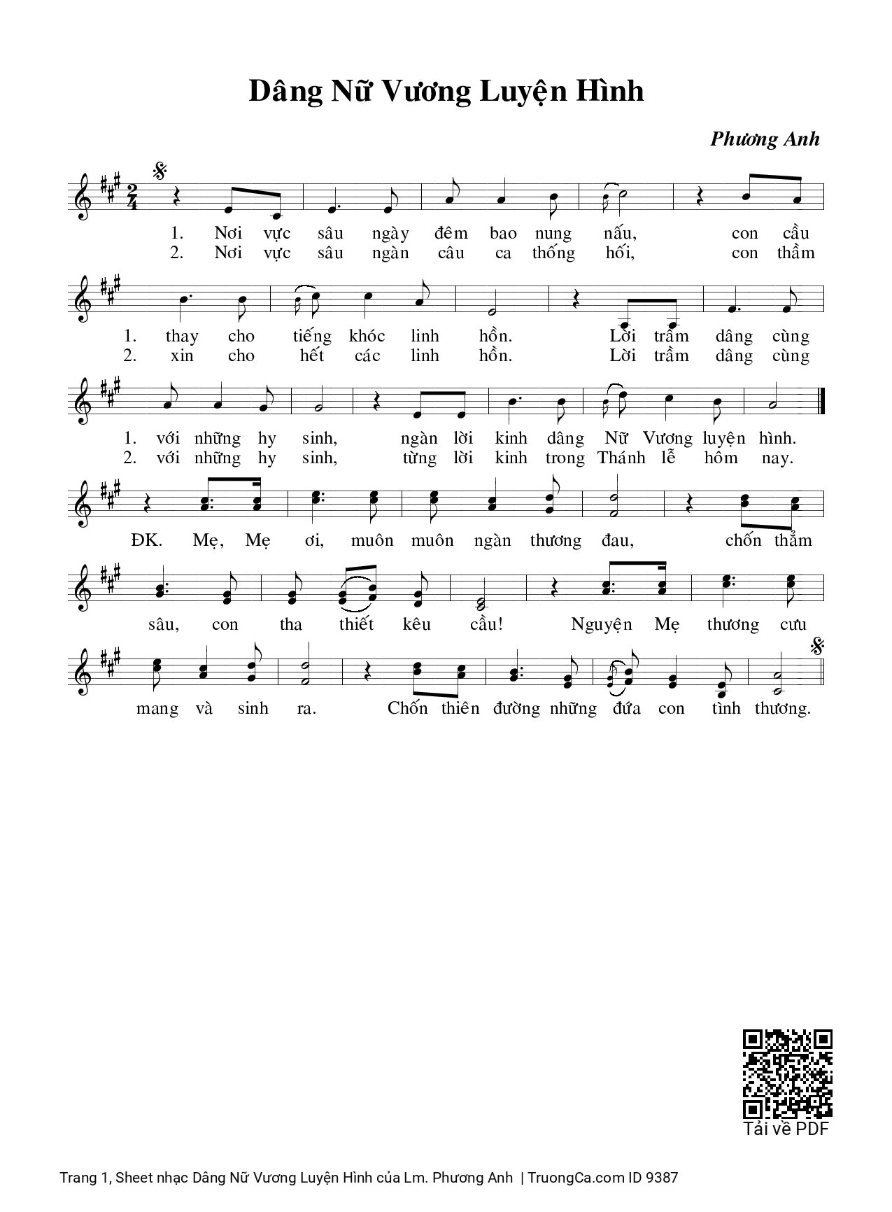 Sheet PDF of Dâng Nữ Vương Luyện Hình