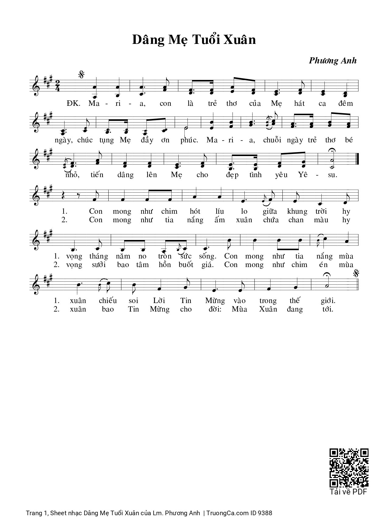 Sheet PDF of Dâng Mẹ Tuổi Xuân