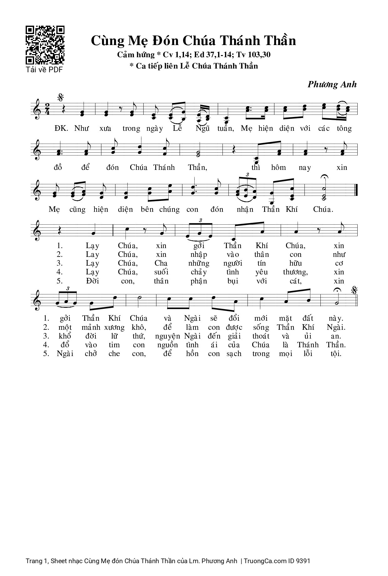 Page 1 of Sheet music PDF Cùng Mẹ đón Chúa Thánh Thần - Lm. Phương Anh