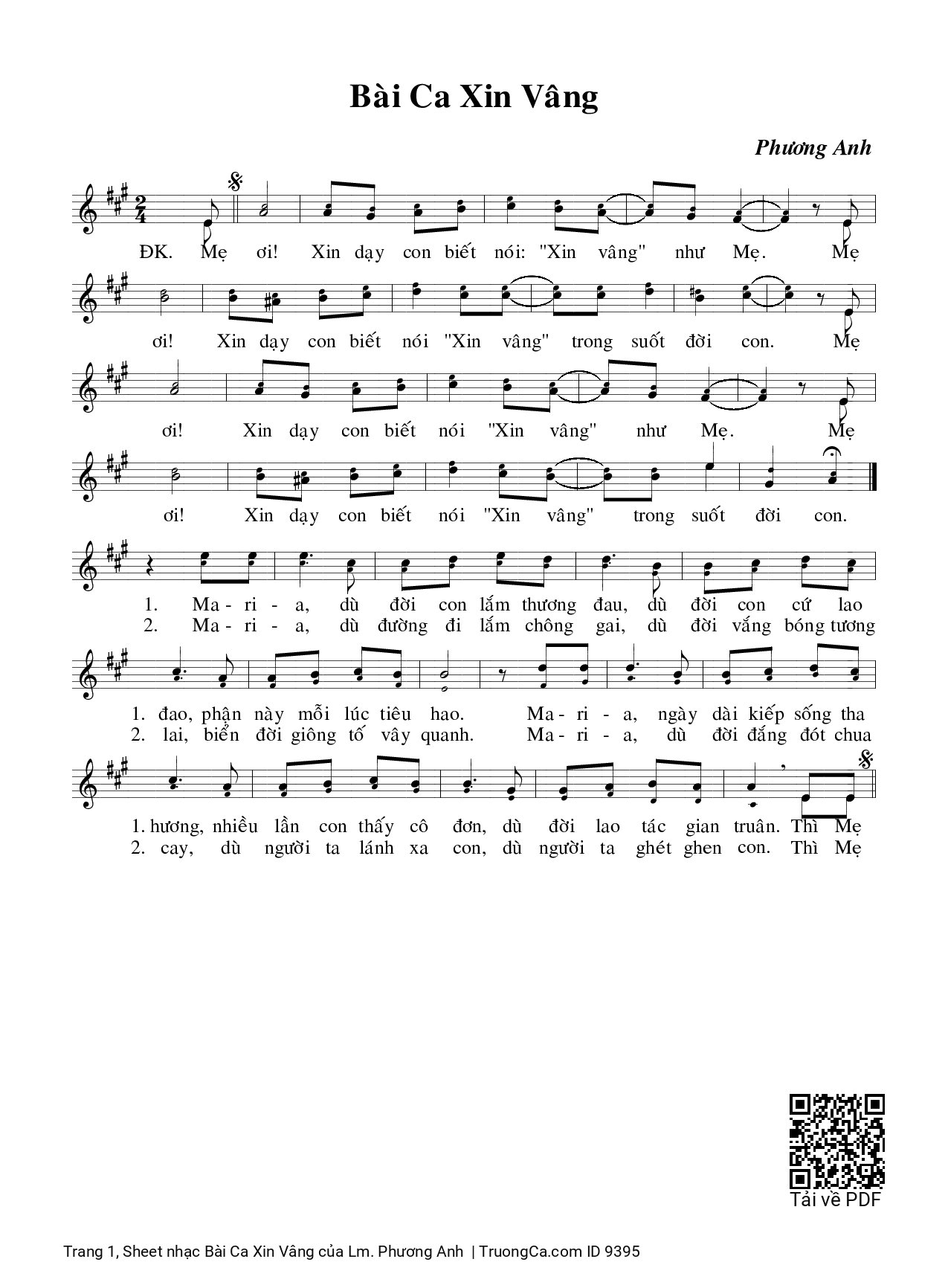 Bài Ca Xin Vâng - Lm. Phương Anh