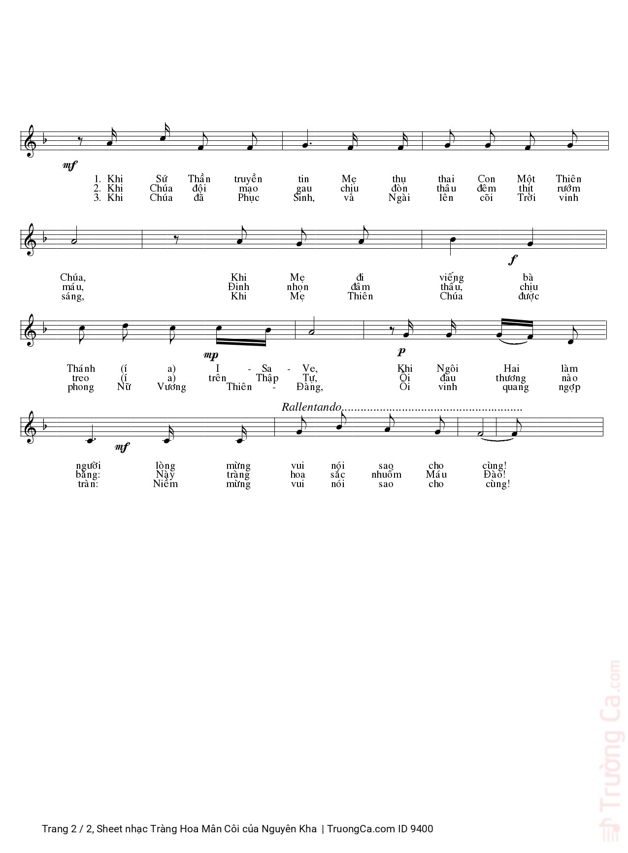 Page 2 of Sheet music PDF Tràng Hoa Mân Côi - Nguyên Kha