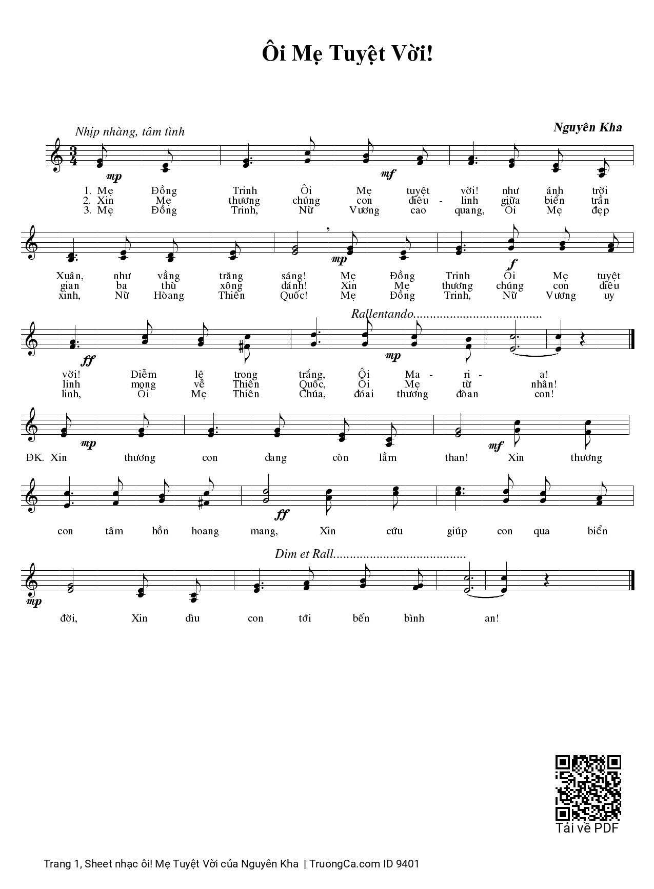 Page 1 of Sheet music PDF ôi! Mẹ Tuyệt Vời - Nguyên Kha
