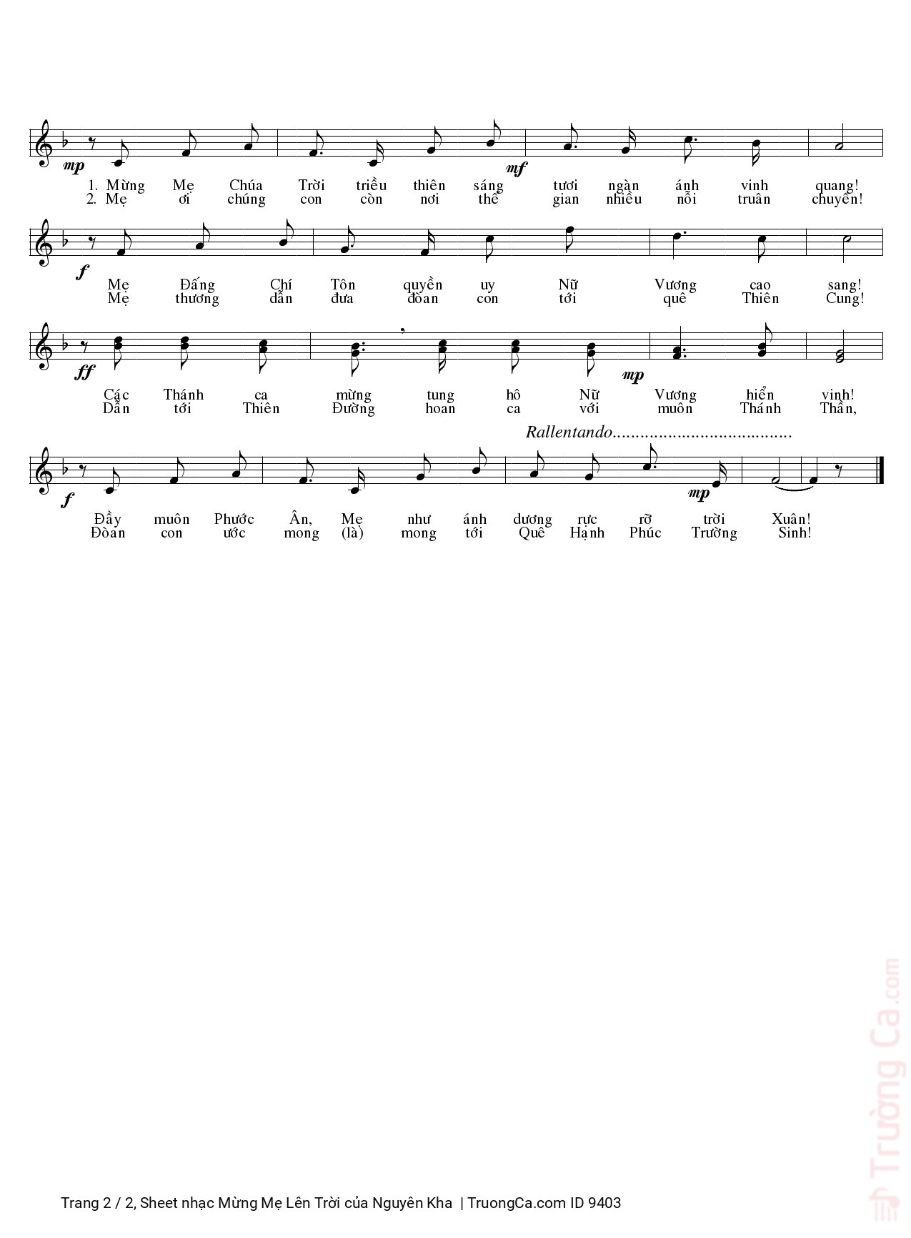 Page 2 of Sheet music PDF Mừng Mẹ Lên Trời - Nguyên Kha