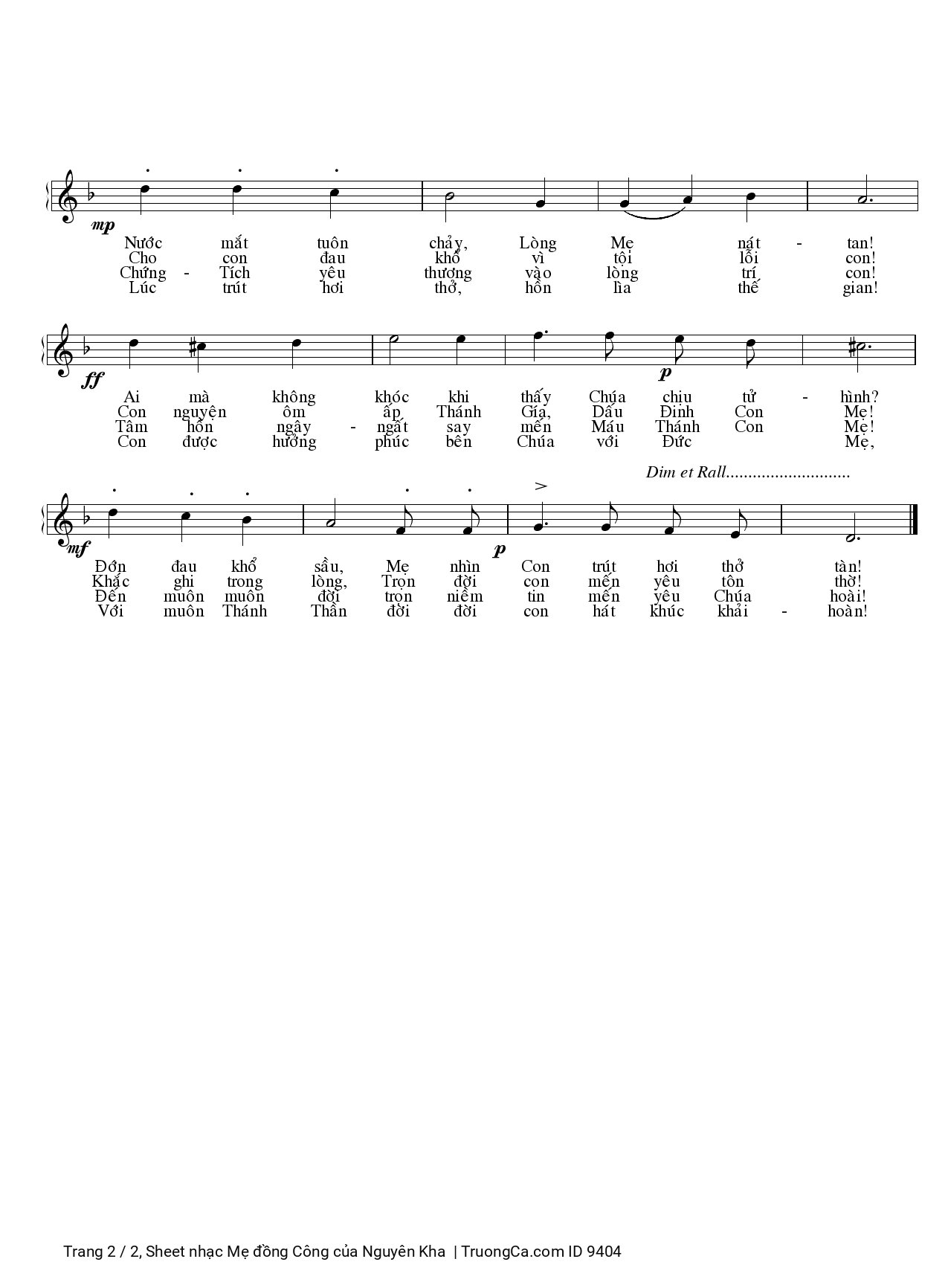Page 2 of Sheet music PDF Mẹ đồng Công - Nguyên Kha