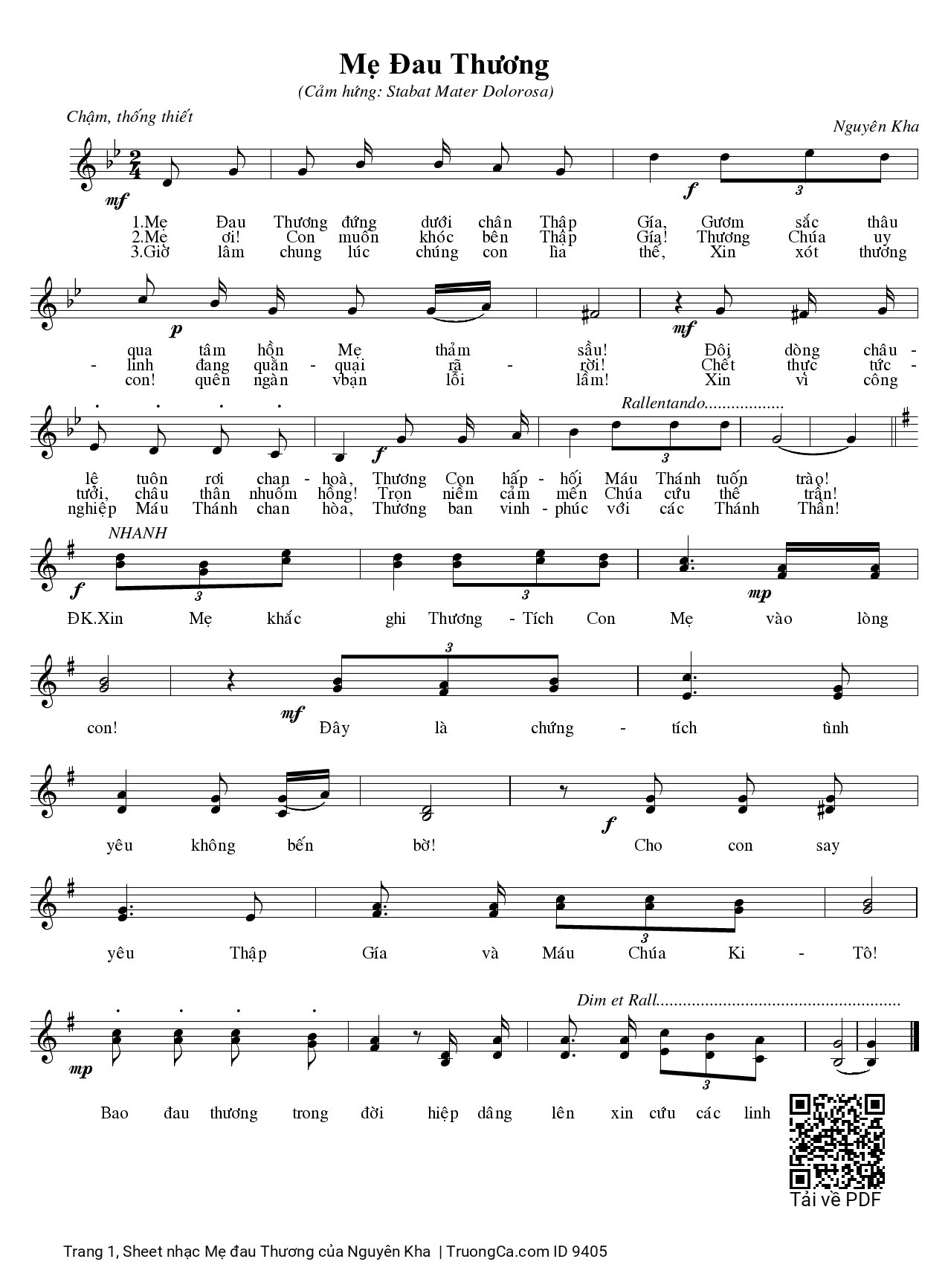 Page 1 of Sheet music PDF Mẹ đau Thương - Nguyên Kha