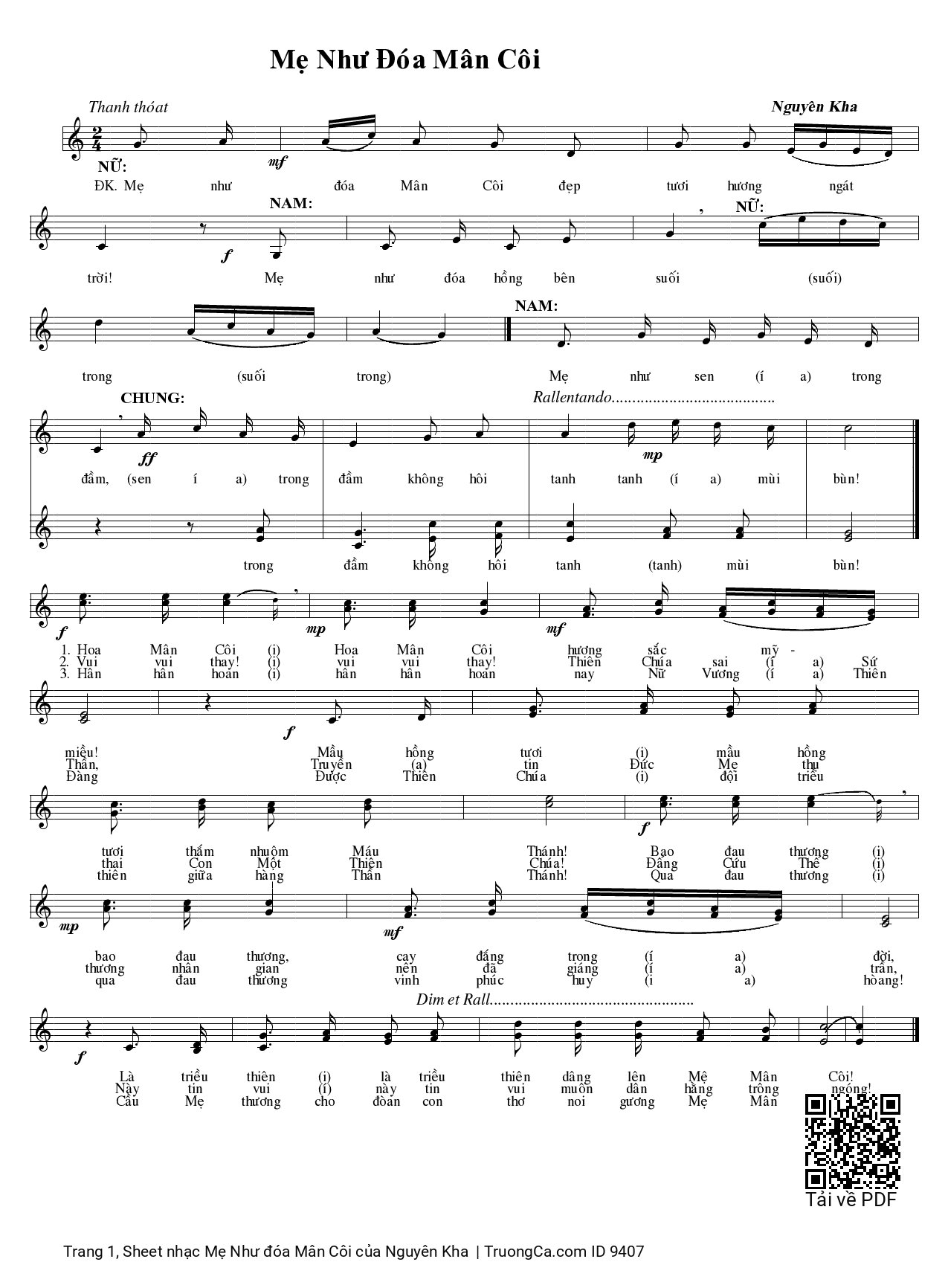 Sheet PDF of Mẹ Như đóa Mân Côi