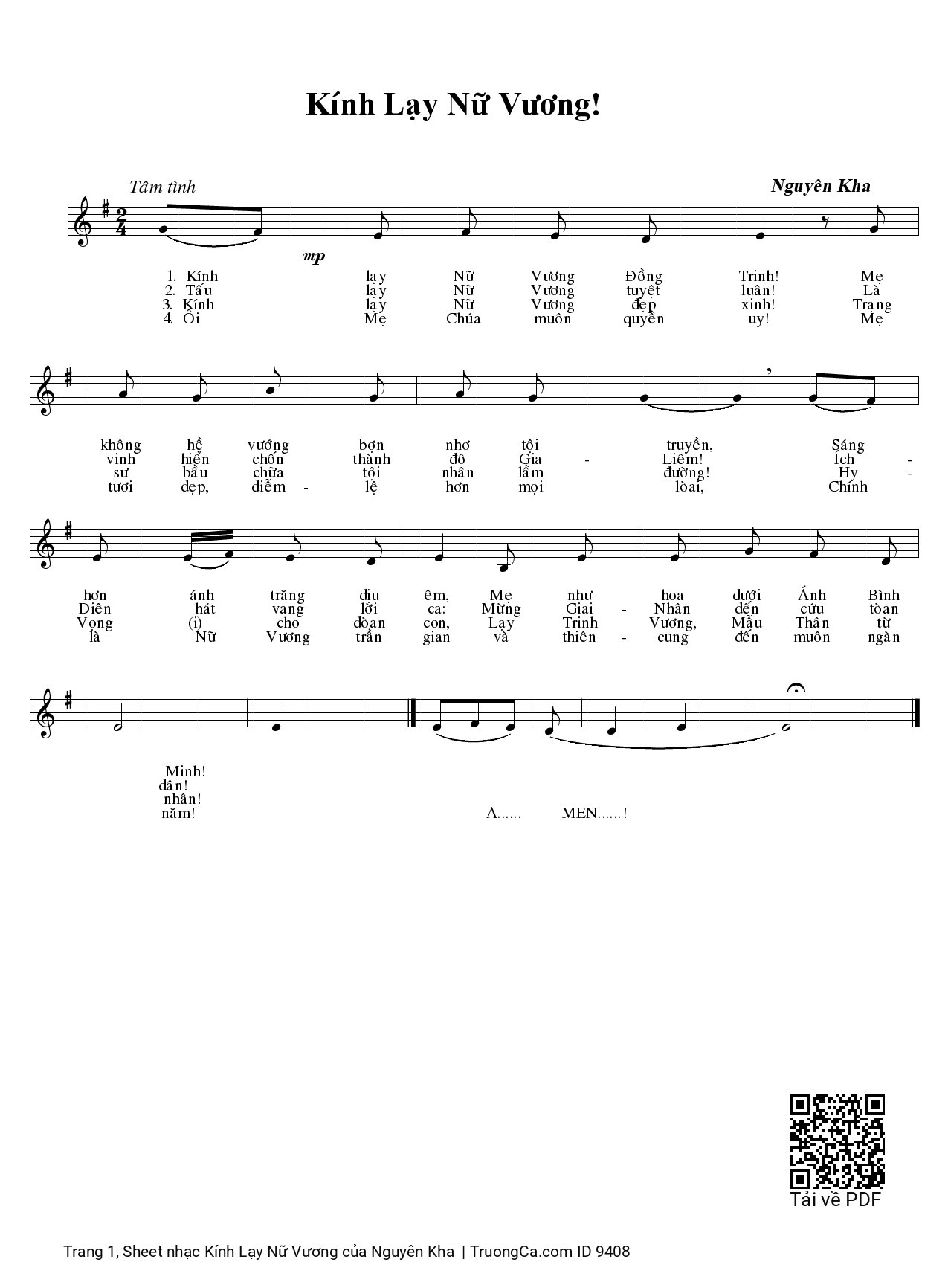 Sheet PDF of Kính Lạy Nữ Vương