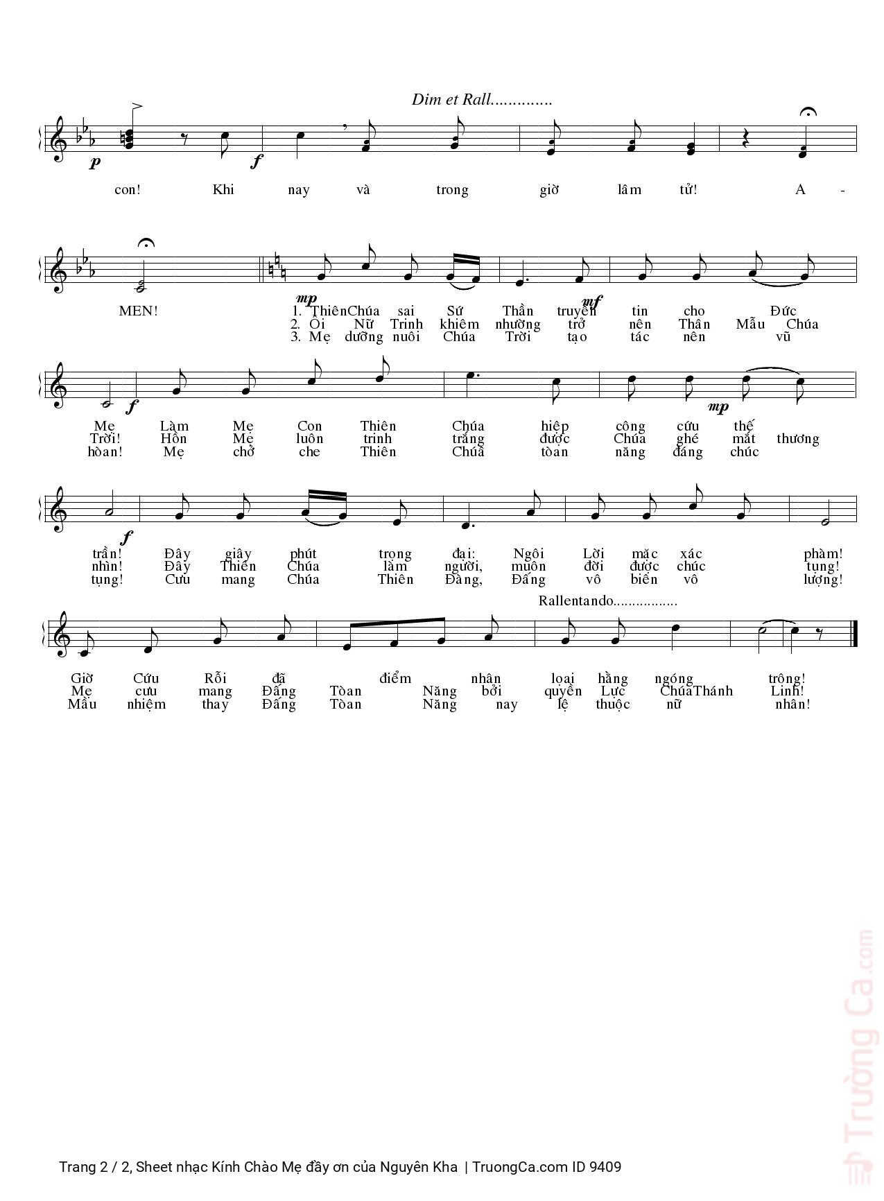 Page 2 of Sheet music PDF Kính Chào Mẹ đầy ơn - Nguyên Kha