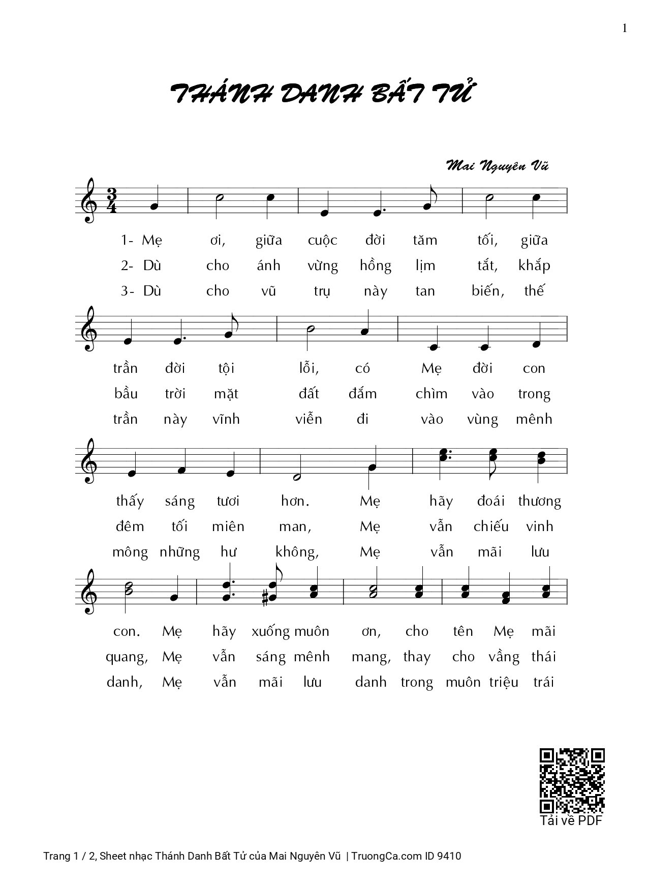 Sheet PDF of Thánh Danh Bất Tử