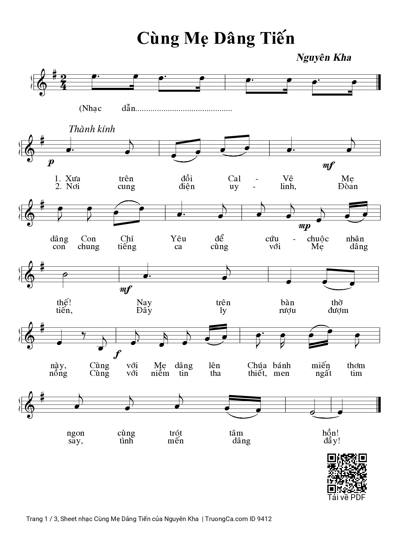 Page 1 of Sheet music PDF Cùng Mẹ Dâng Tiến - Nguyên Kha
