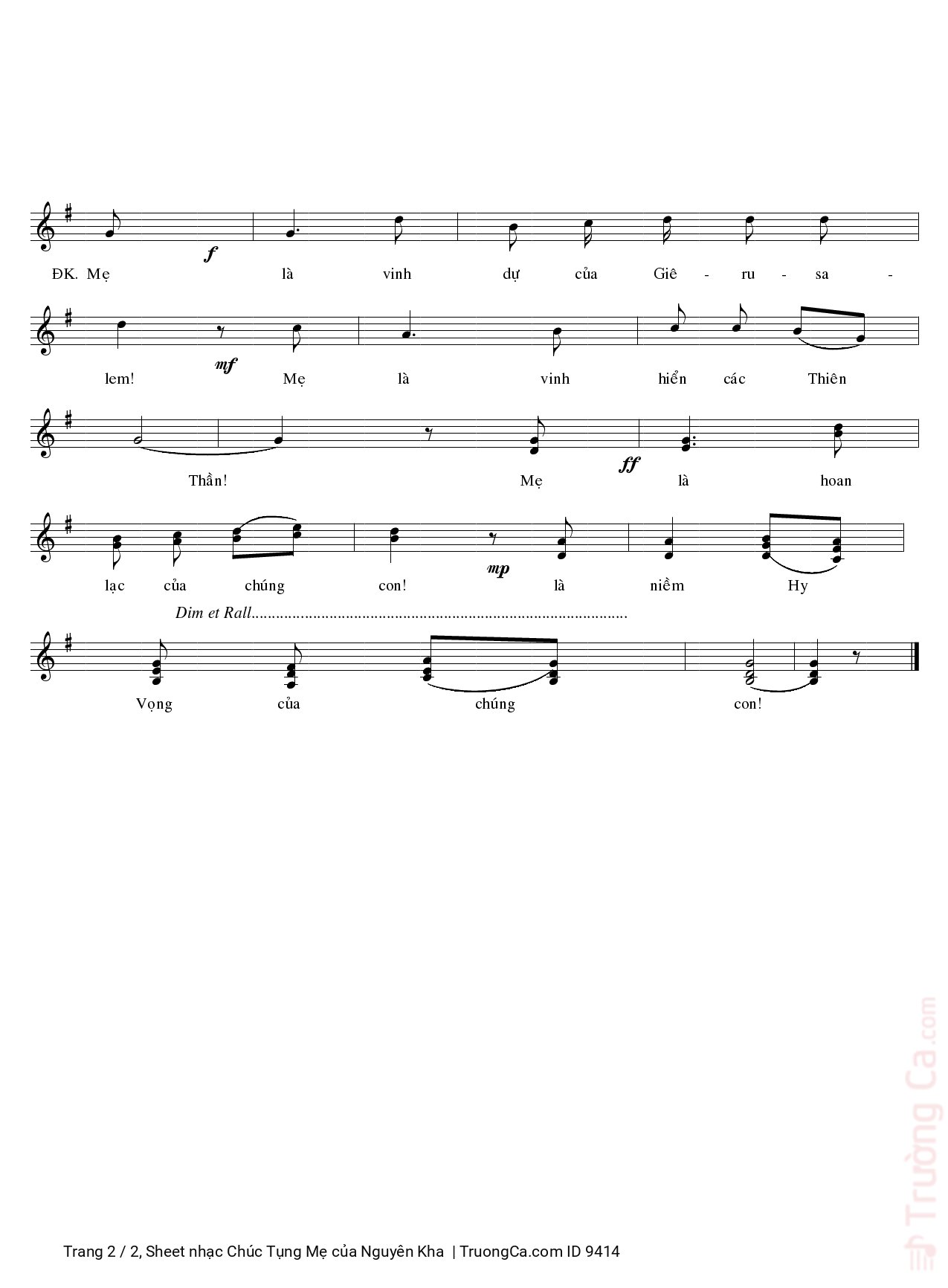 Page 2 of Sheet music PDF Chúc Tụng Mẹ - Nguyên Kha