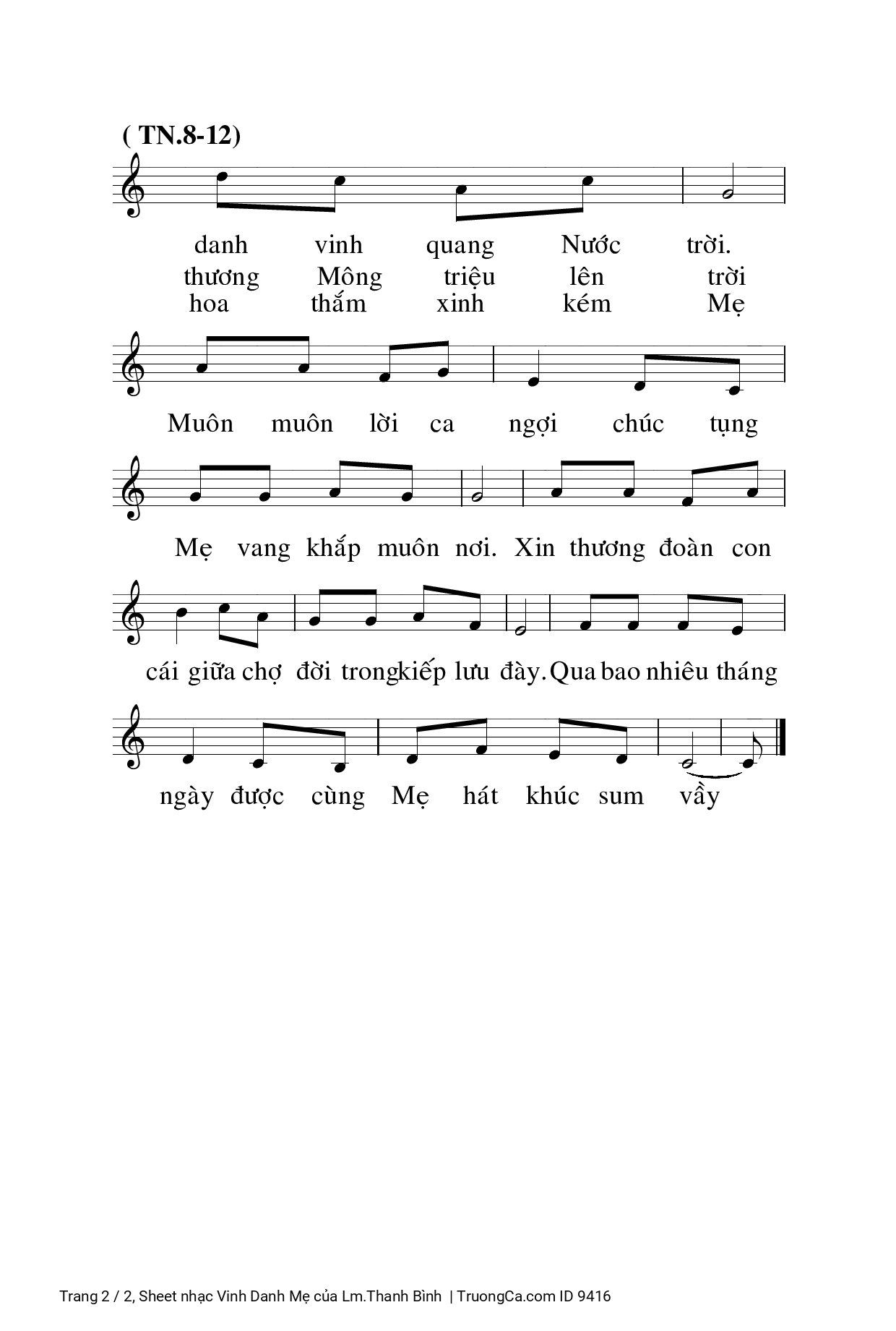 Page 2 of Sheet music PDF Vinh Danh Mẹ - Lm.Thanh Bình