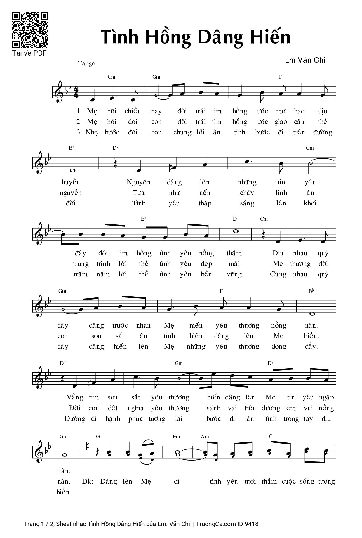 Sheet PDF of Tình Hồng Dâng Hiến