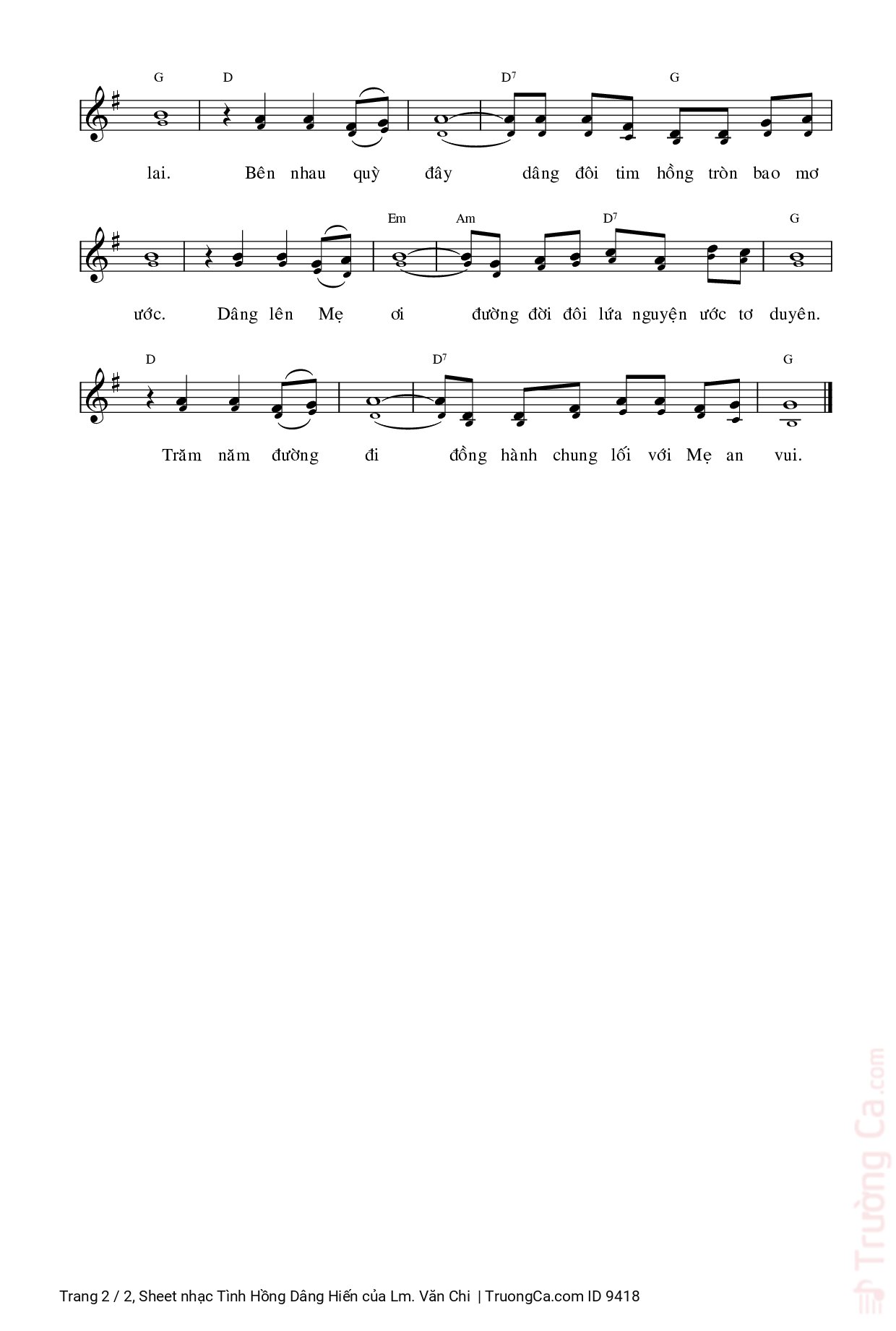 Page 2 of Sheet music PDF Tình Hồng Dâng Hiến - Lm. Văn Chi
