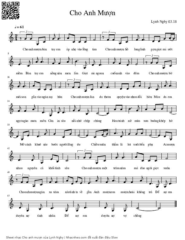 Page 1 of Sheet music PDF Cho anh mượn - Lynh Nghy