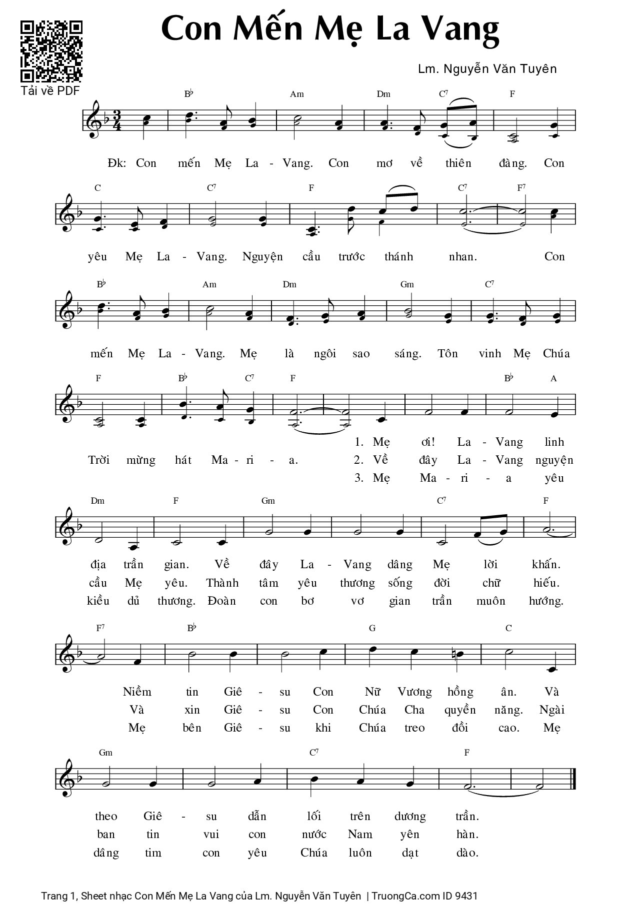 Page 1 of Sheet music PDF Con Mến Mẹ La Vang - Lm. Nguyễn Văn Tuyên