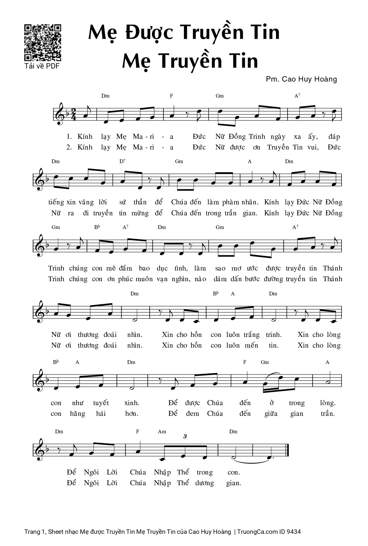 Sheet PDF of Mẹ được Truyền Tin Mẹ Truyền Tin