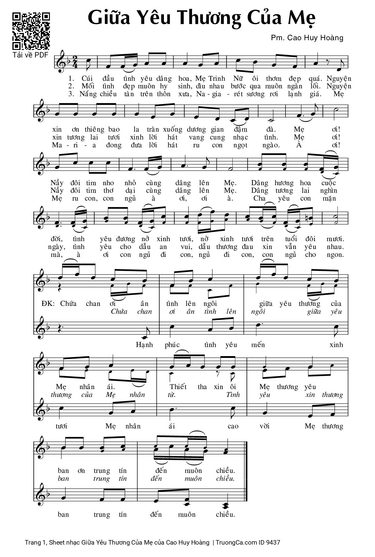 Page 1 of Sheet music PDF Giữa Yêu Thương Của Mẹ - Cao Huy Hoàng