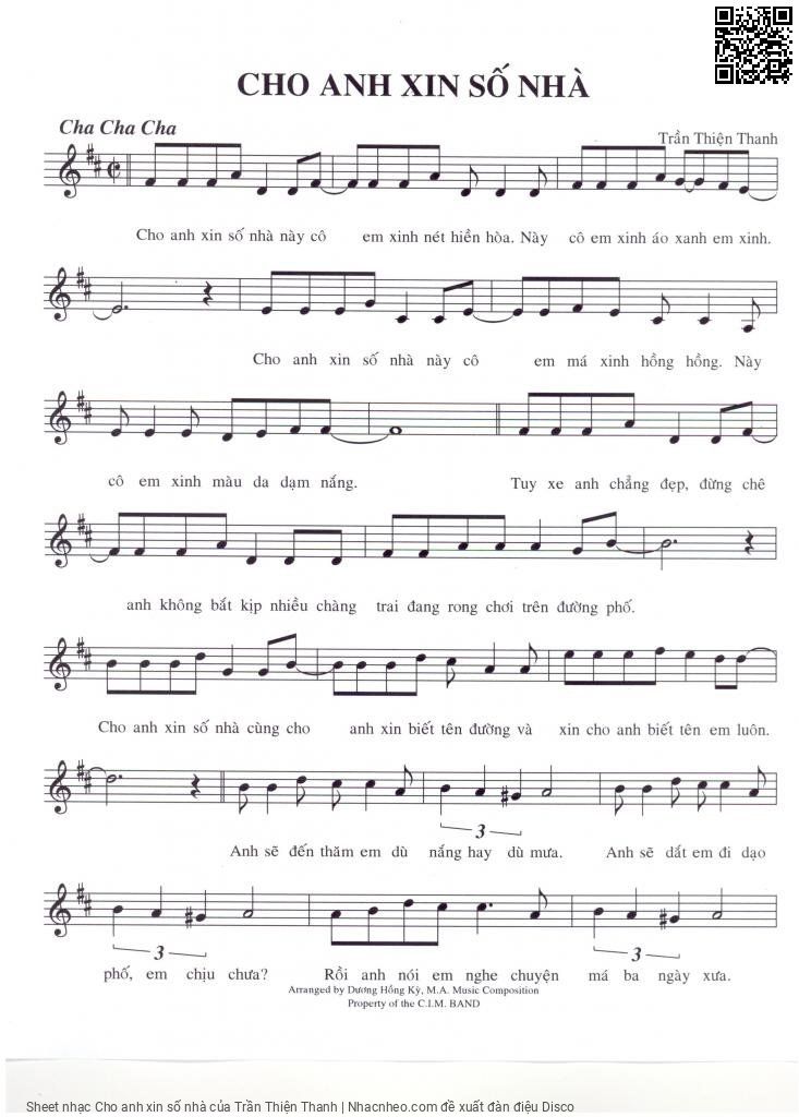 Sheet PDF of Cho anh xin số nhà