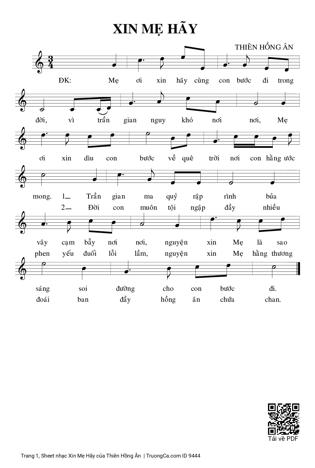 Page 1 of Sheet music PDF Xin Mẹ Hãy - Thiên Hồng Ân