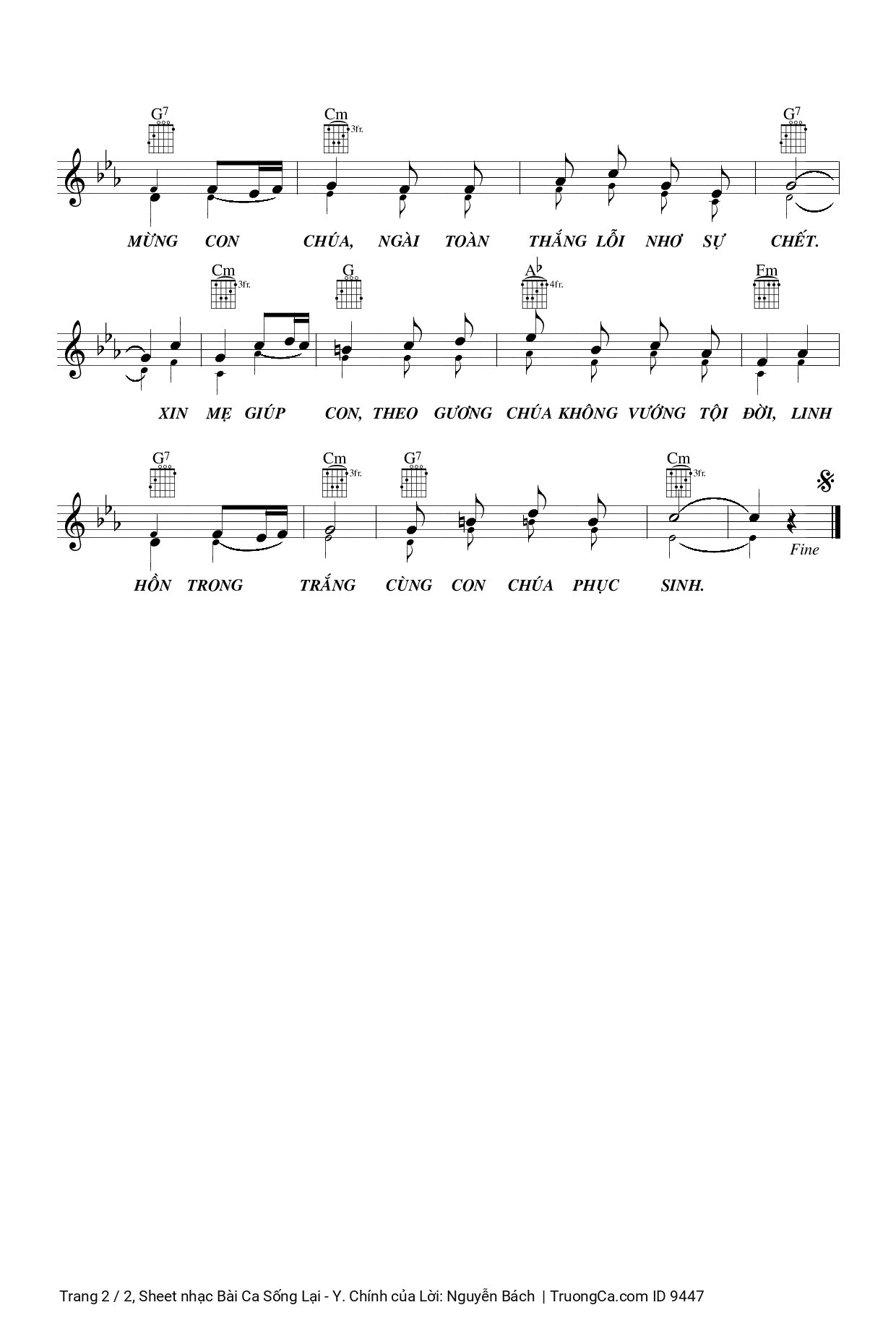 Page 2 of Sheet music PDF Bài Ca Sống Lại - Y. Chính - Lời: Nguyễn Bách