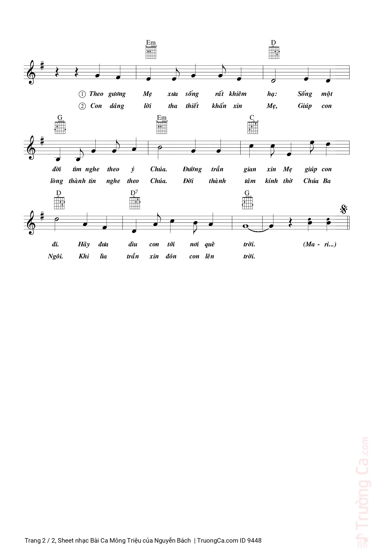Page 2 of Sheet music PDF Bài Ca Mông Triệu - Nguyễn Bách