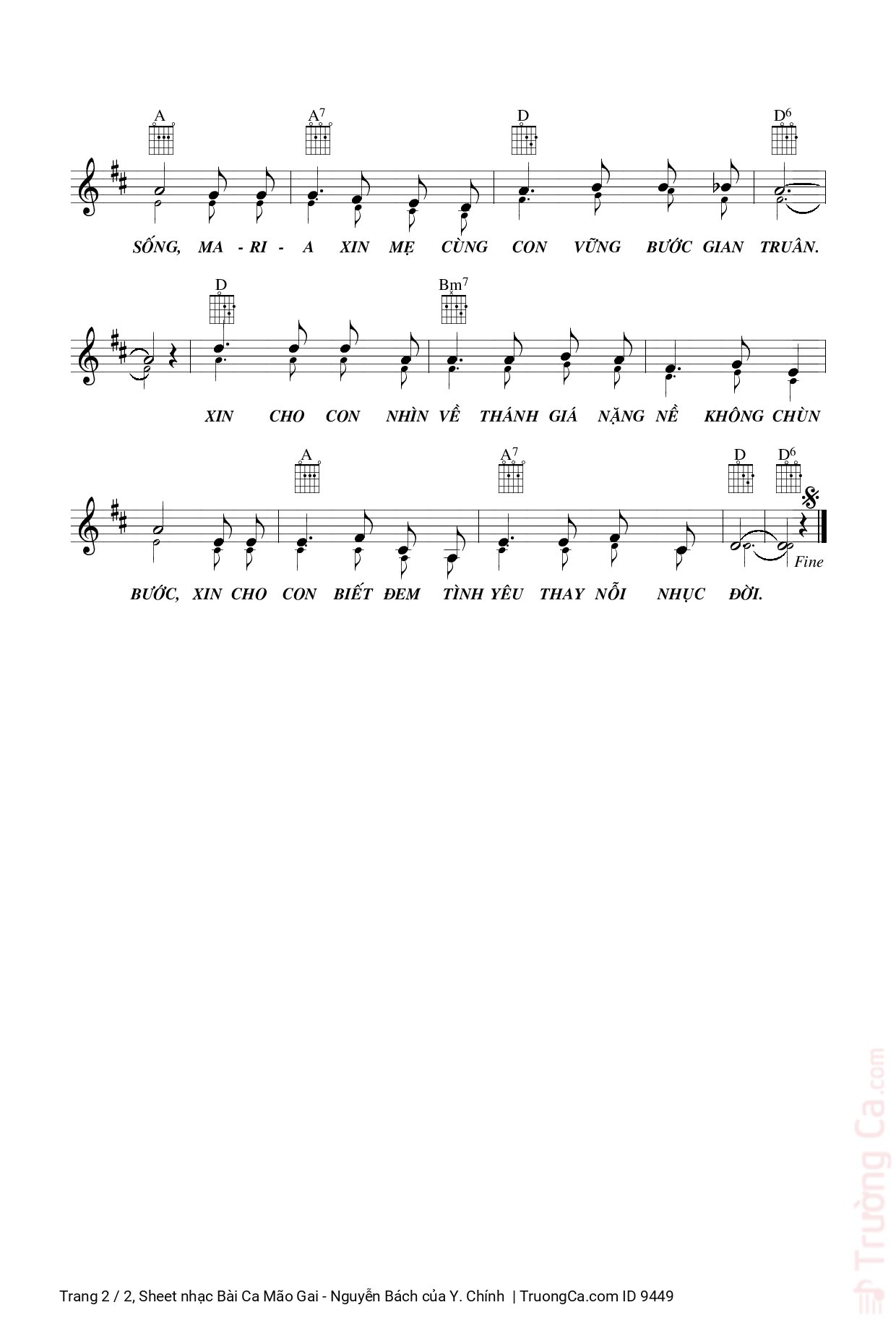 Page 2 of Sheet music PDF Bài Ca Mão Gai - Nguyễn Bách - Y. Chính